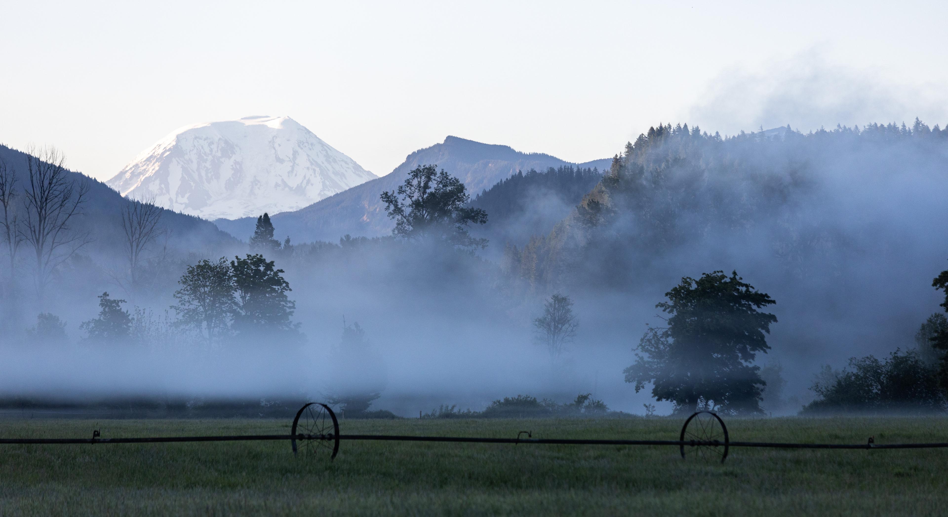 Mount Adams can be seen from the McMahan family farm in Washington.