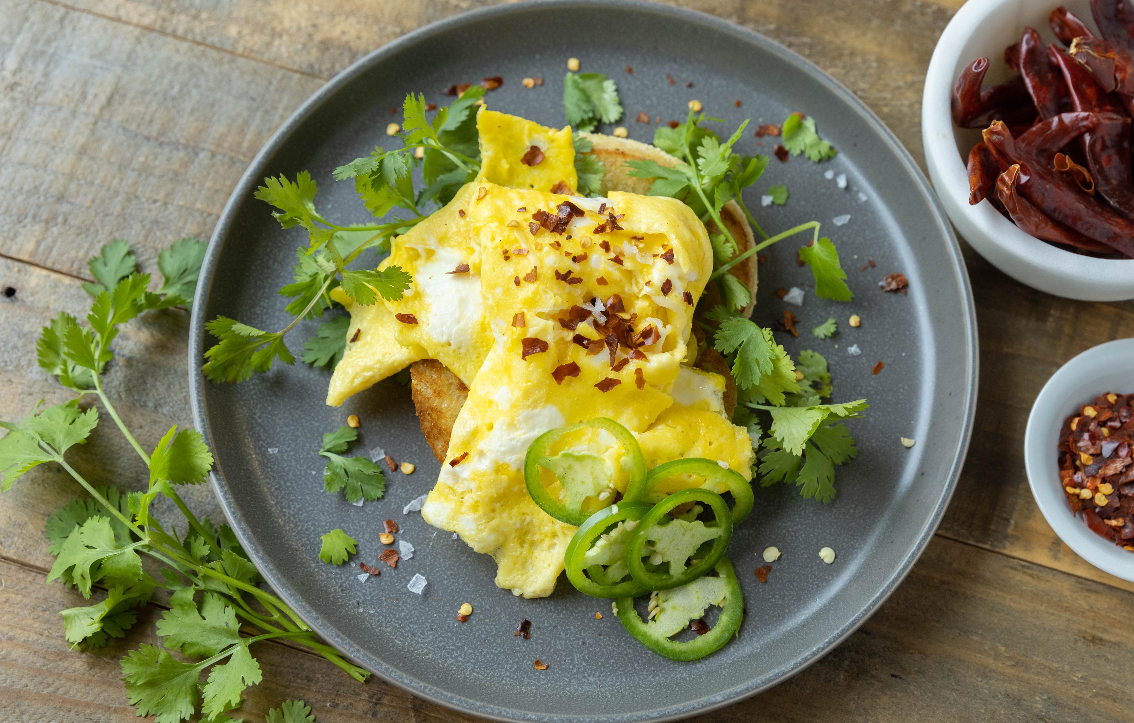 Pepper flakes on scrambled eggs.