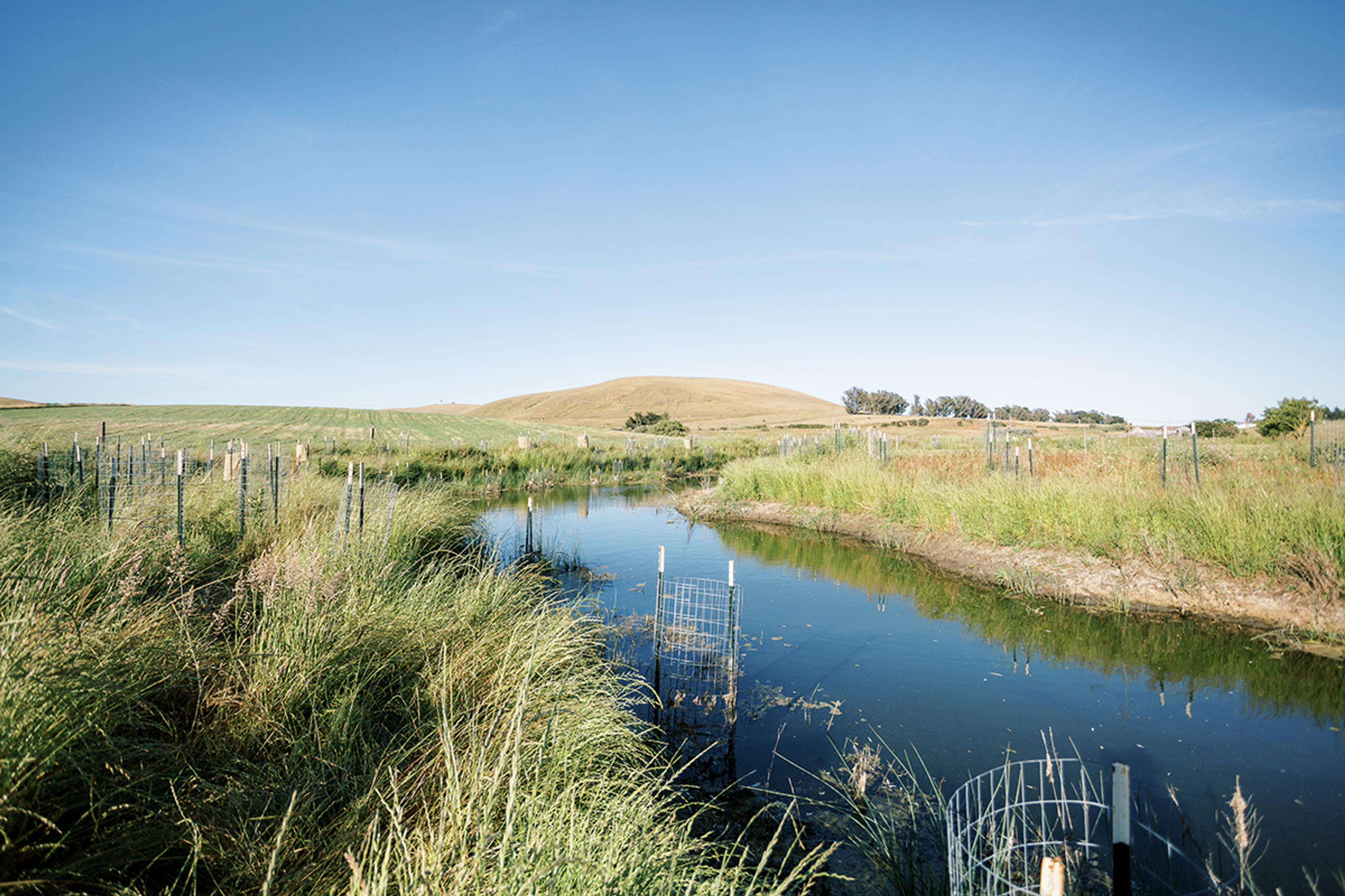 Waterway with fencing.