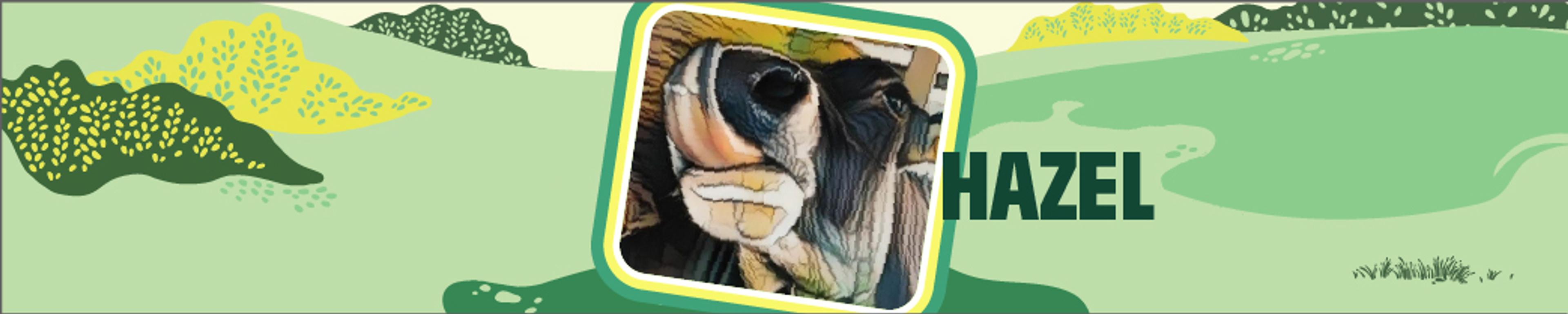 A graphic of a dairy cow with pasture in the background.