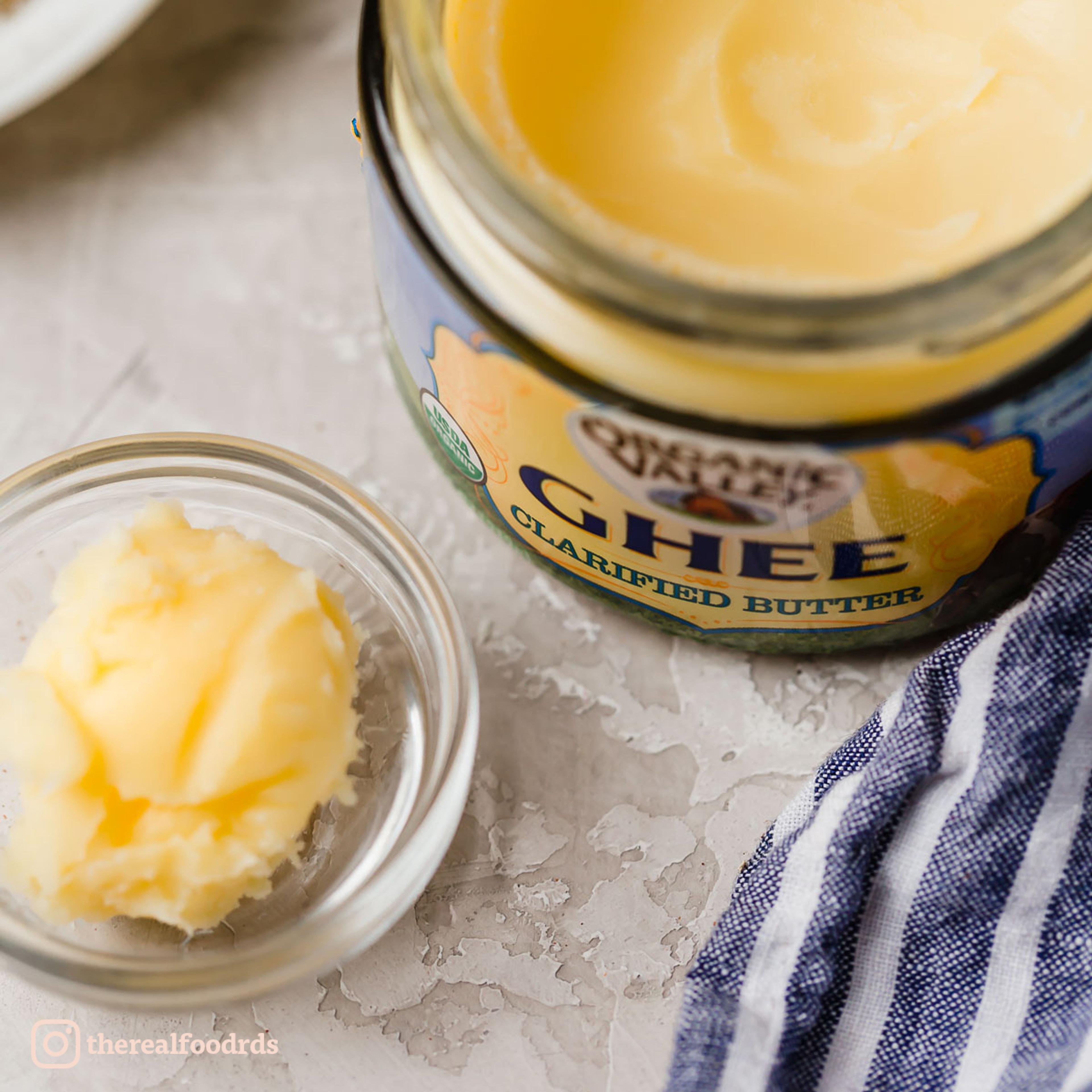 Ramekin dish with a scoop of Organic Valley Ghee. Photo by The Real Food Dietitians.