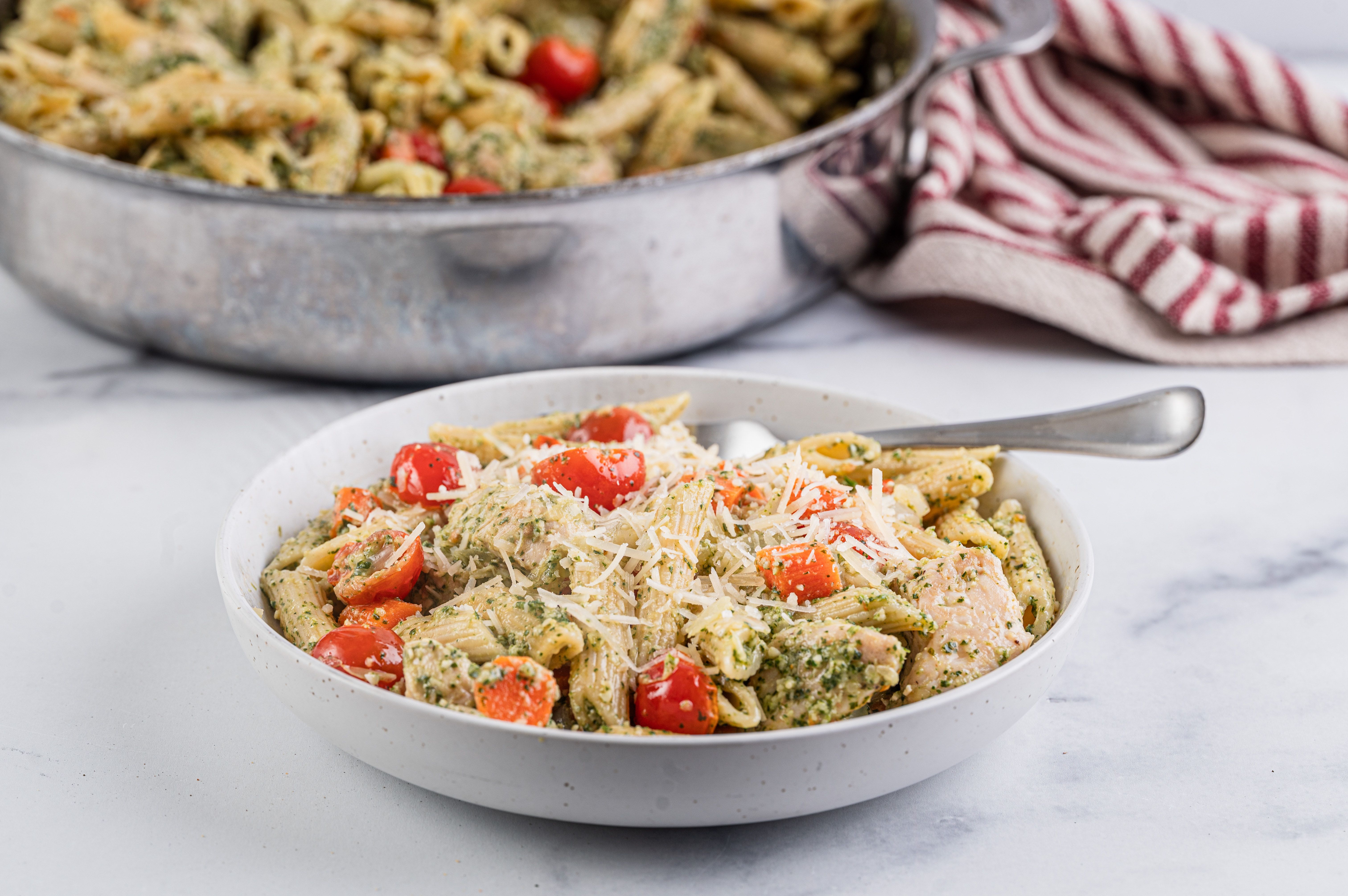 Carrot Top Pesto Pasta with Juicy Chicken with Organic Valley