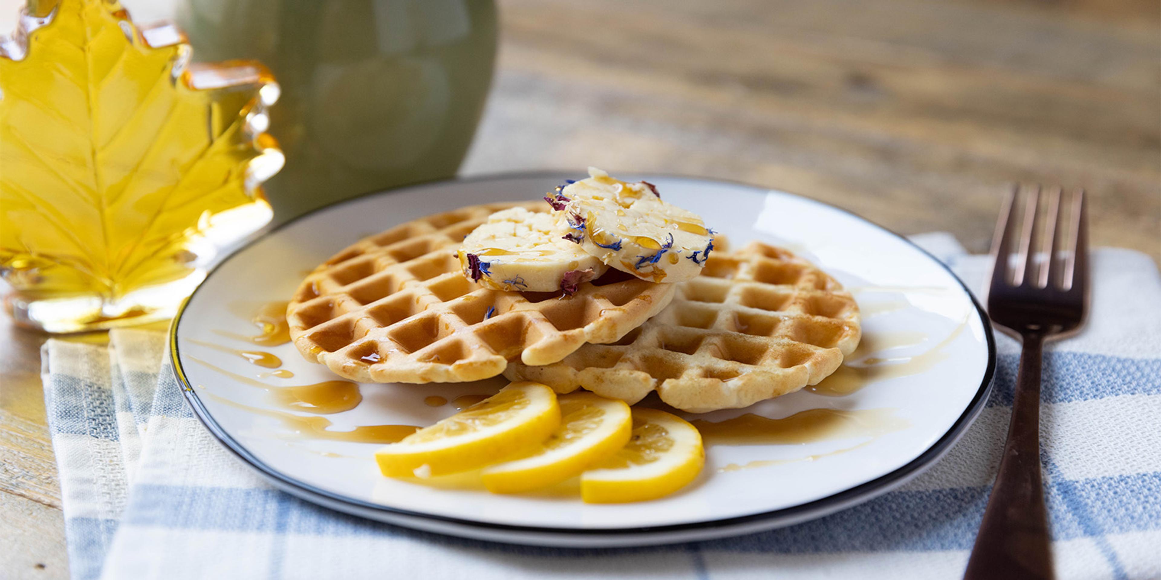 Lemon Maple Bourbon Butter on a waffle.