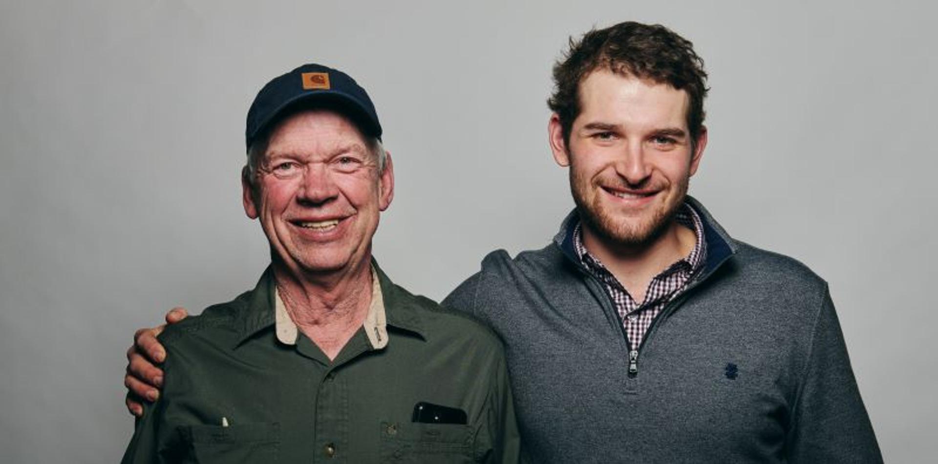 Lyle Edwards and Sebastien Latraverse pose at Organic Valley's 2023 annual meeting in La Crosse, Wisconsin.