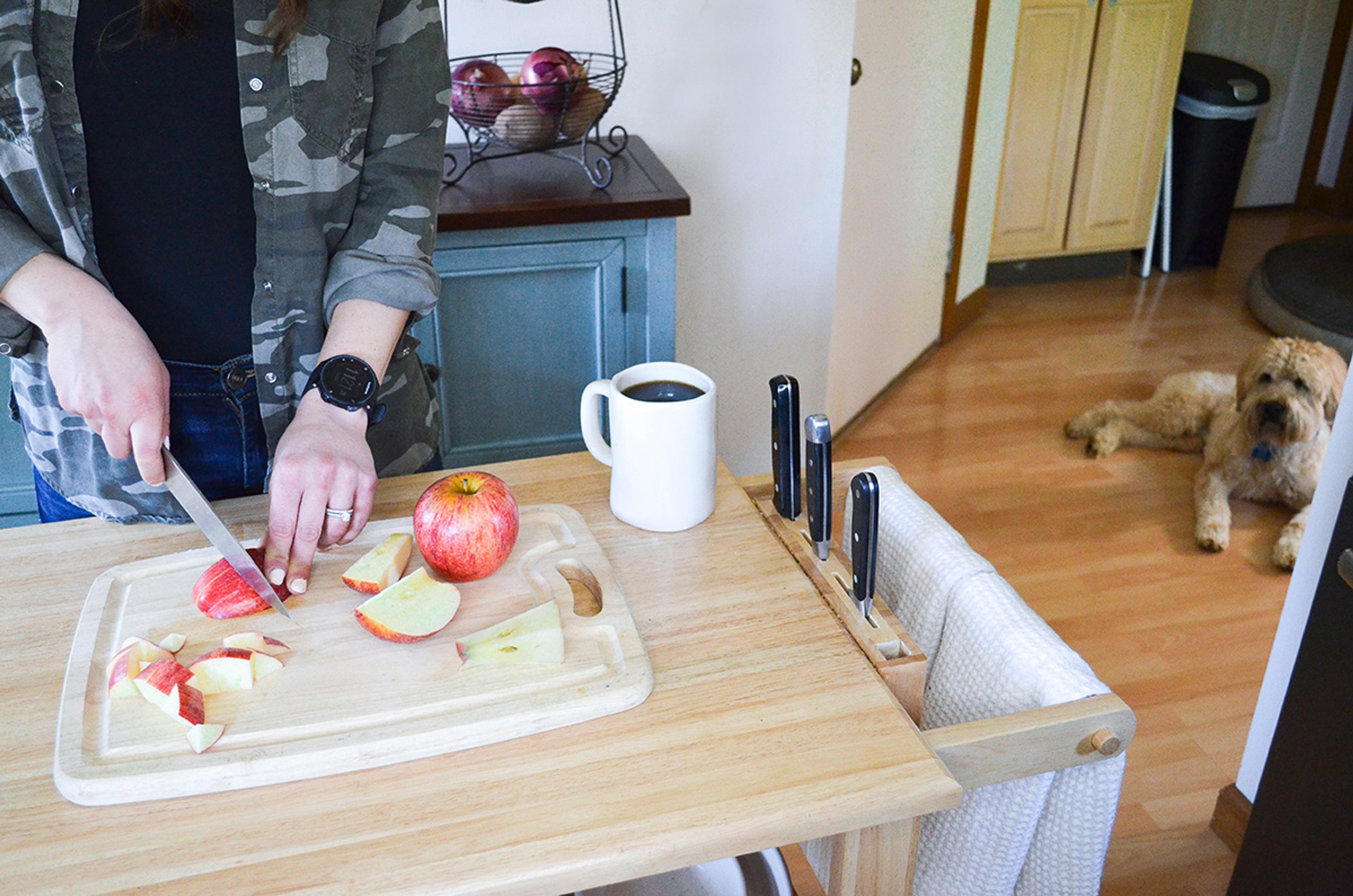 Meal prep by chopping fruits and vegetables, such as apples ahead of time. Photo contributed by Laura Ligos of The Sassy Dietitian. 