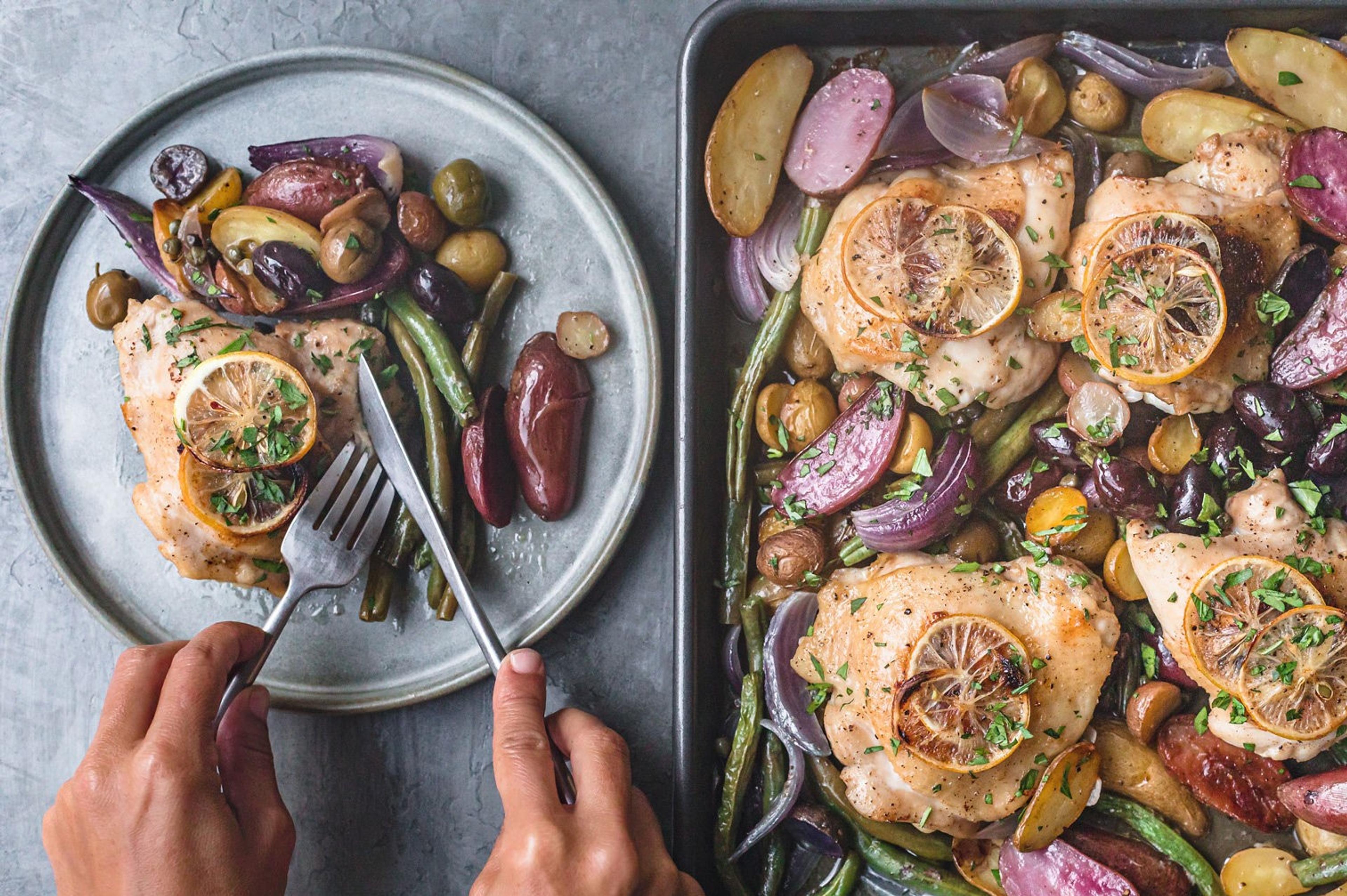 Sheet Pan Caper-Butter Chicken Dinner. Photo by Daniela Gerson.