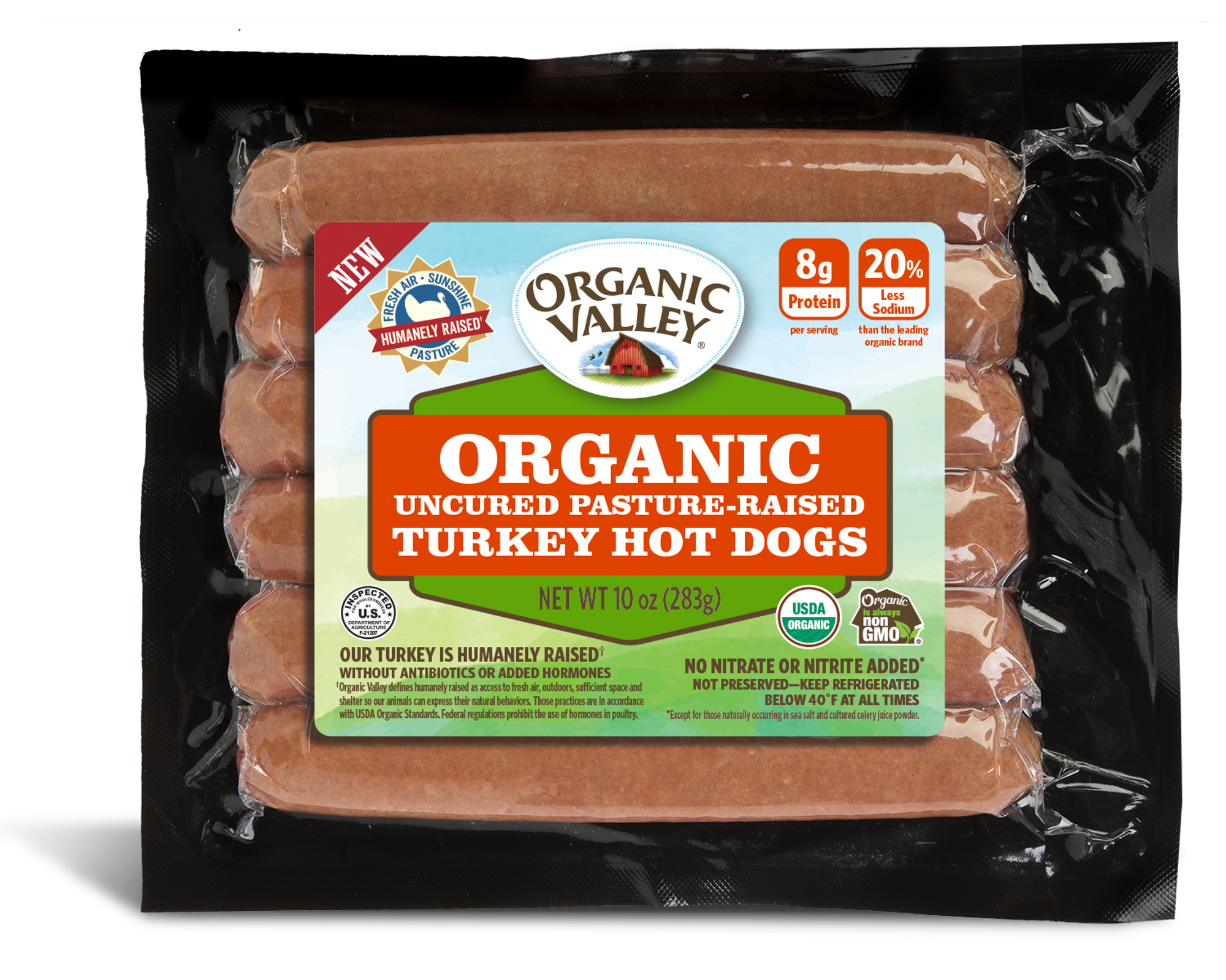 Organic Valley Hot Dogs, Organic, Turkey, Uncured Pastured-Raised - 10 oz