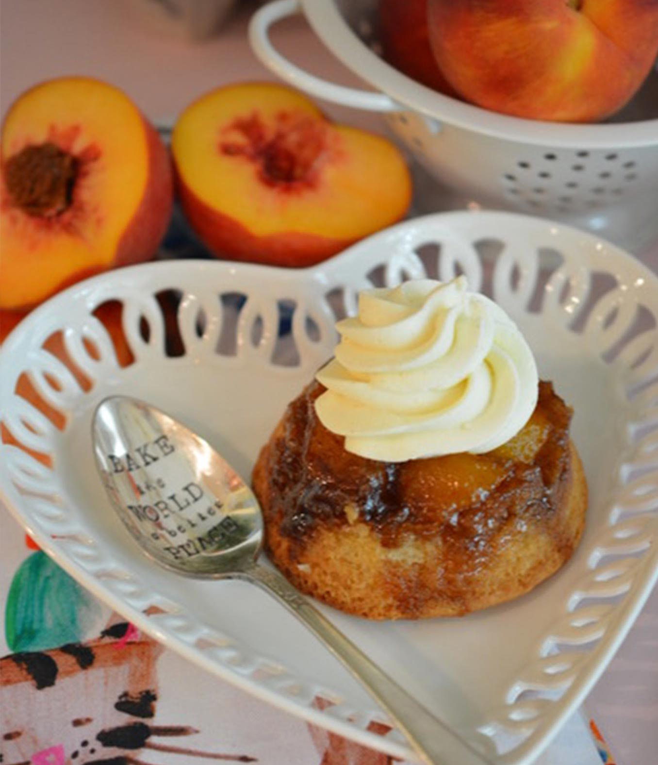Peach Upside Down Cakes with Cinnamon Whipped Cream with Organic Valley