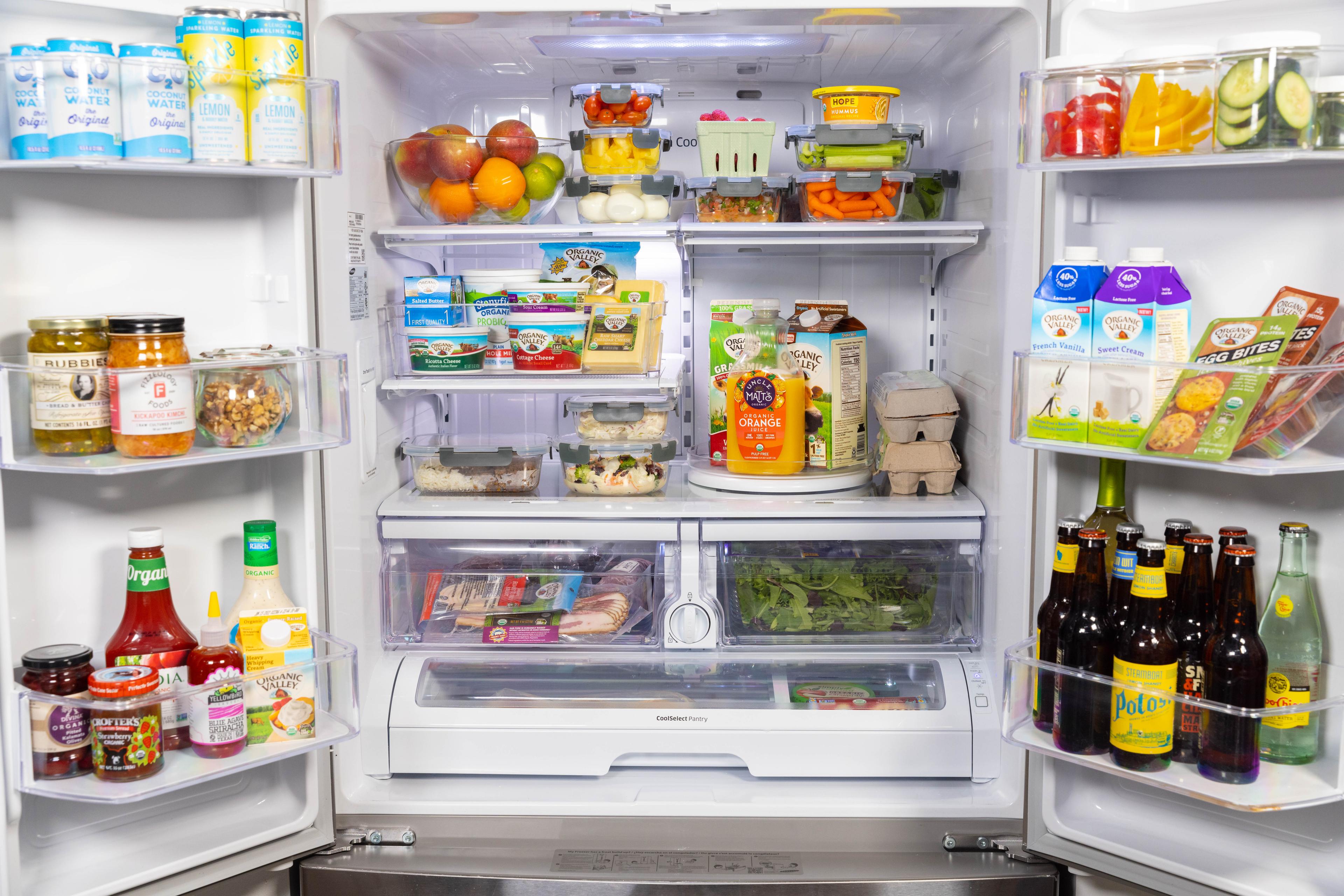 A refrigerator full of healthy food.