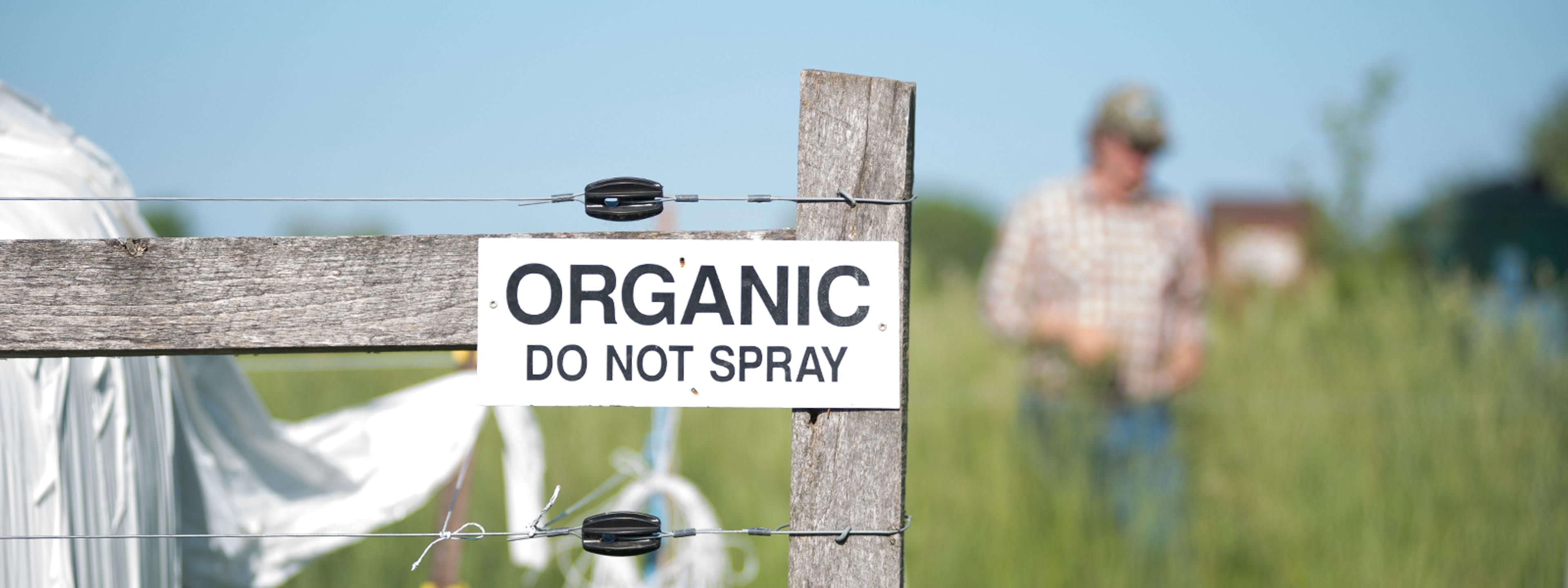 A sign on the Miller's Organic Valley family farm