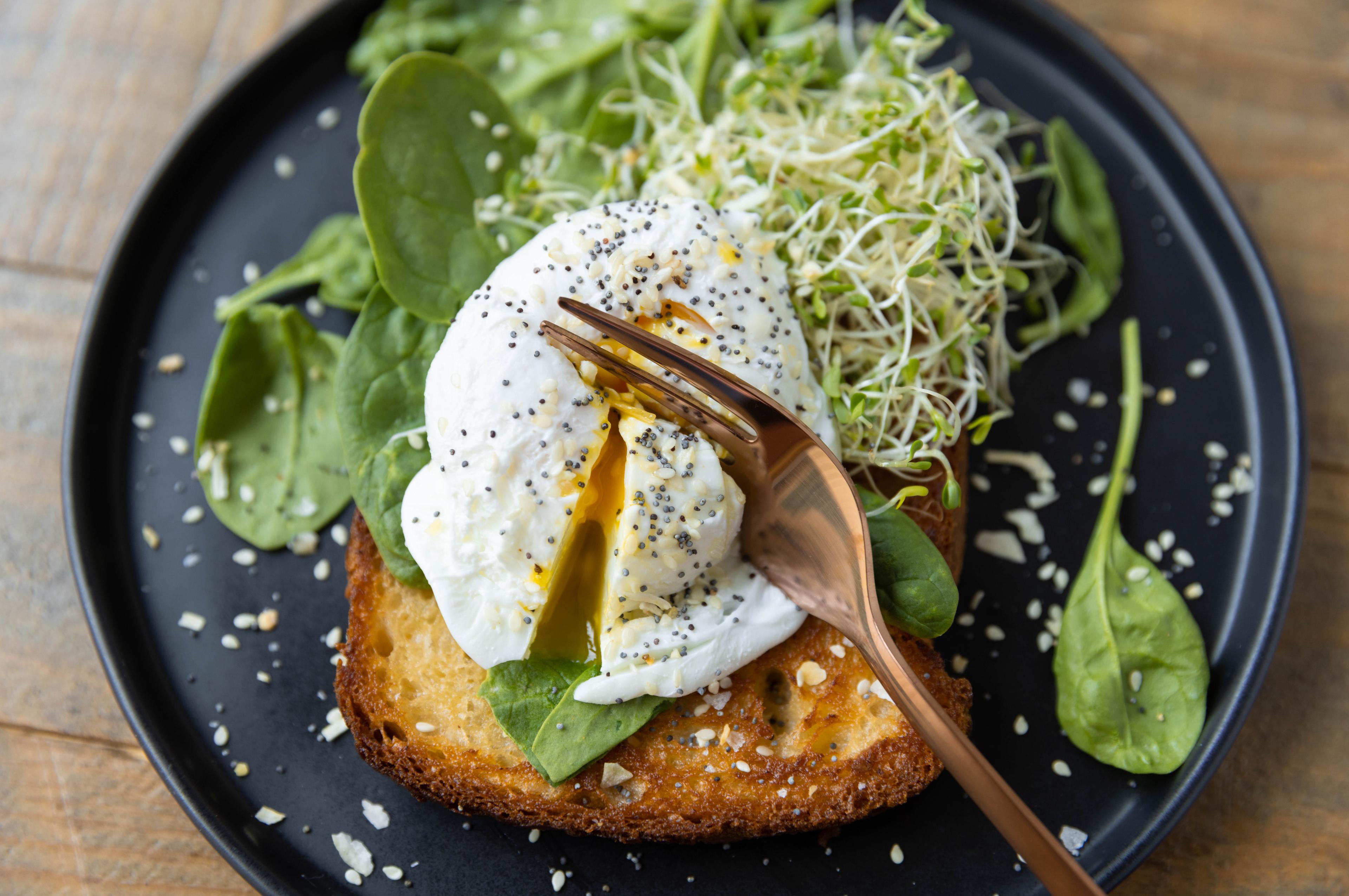 A poached egg with homemade “everything” seasoning.