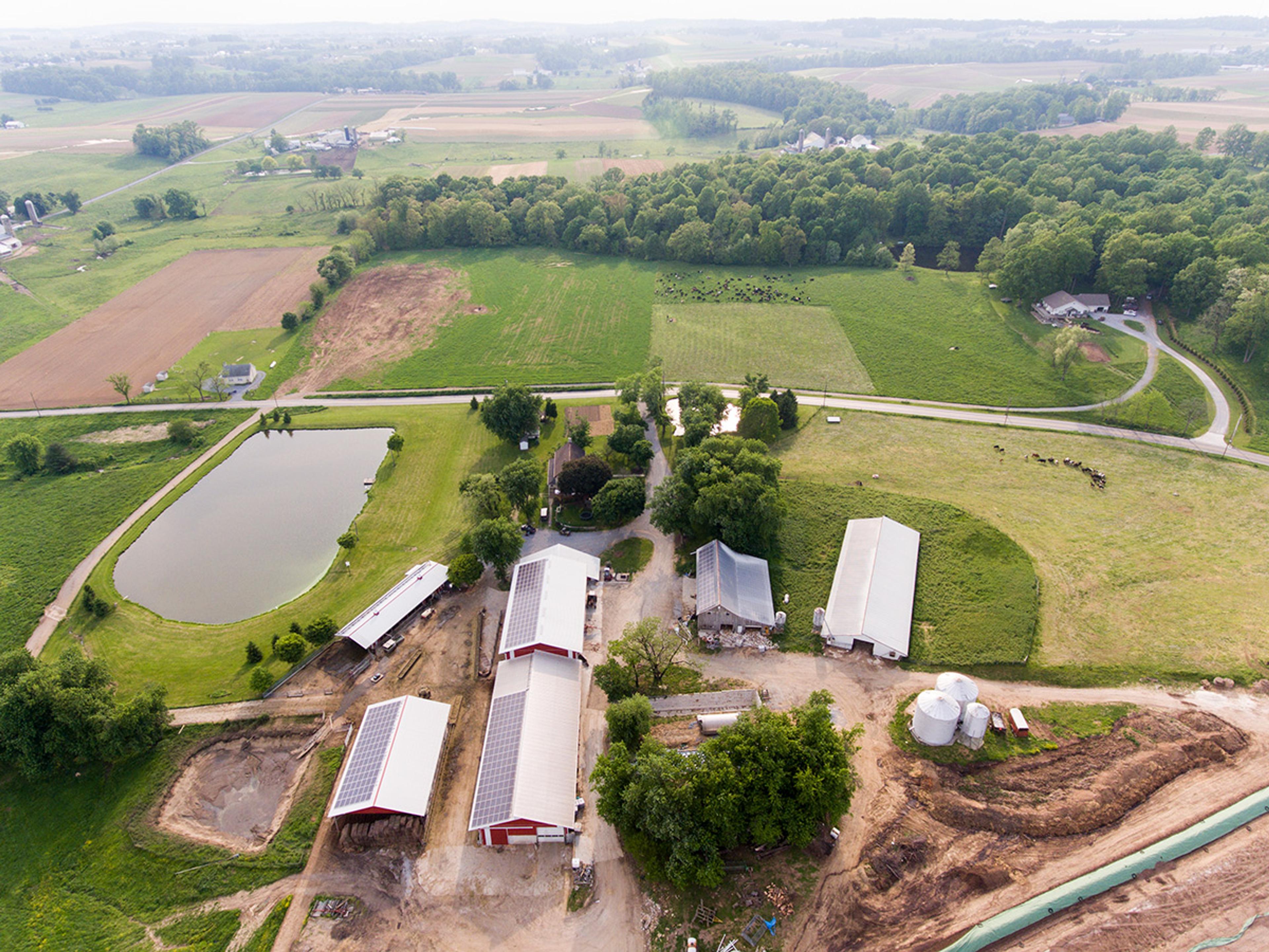 Overhead shot of an organic farm in Pennsylvania.