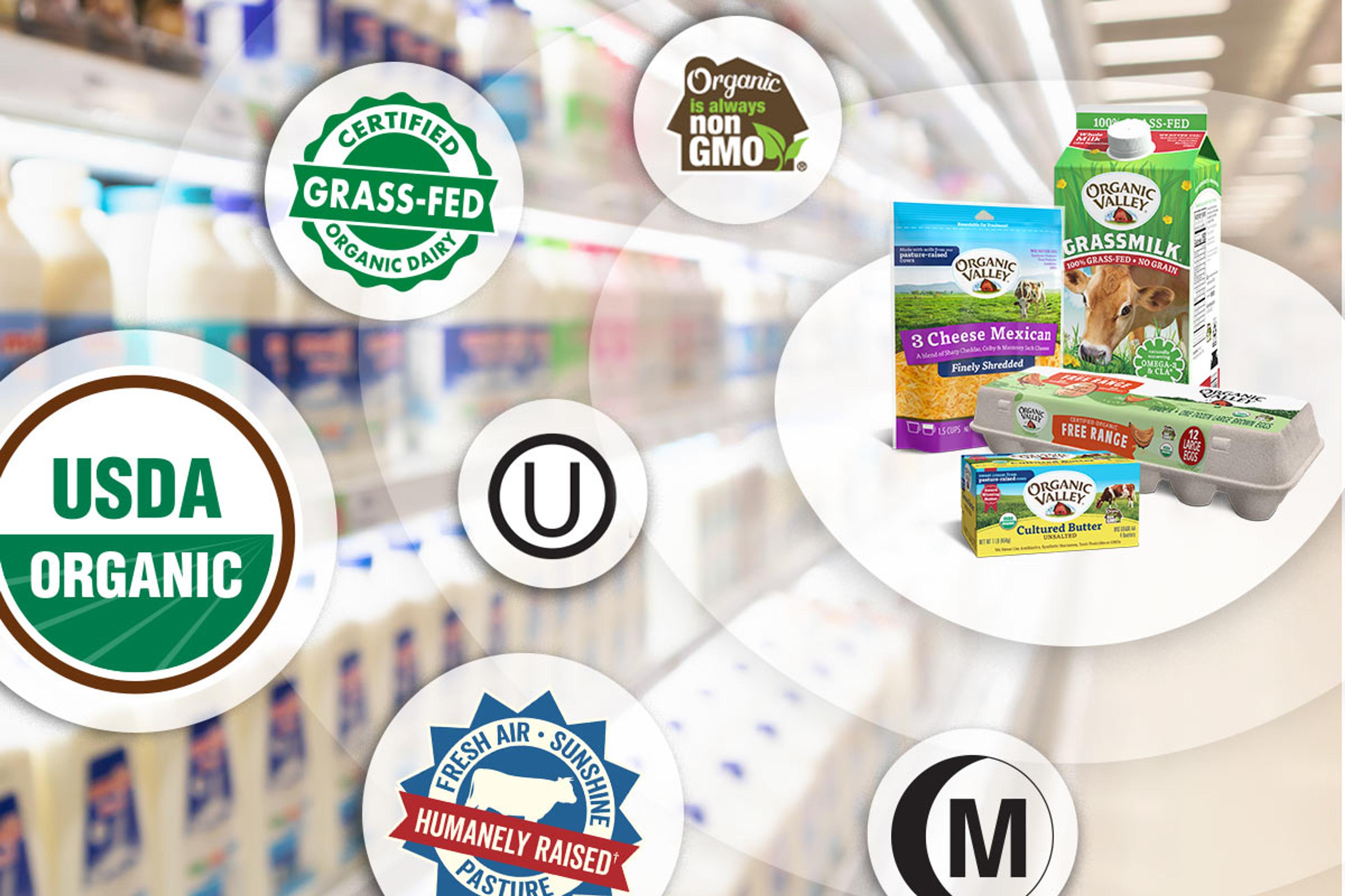 A collage featuring certification emblems.