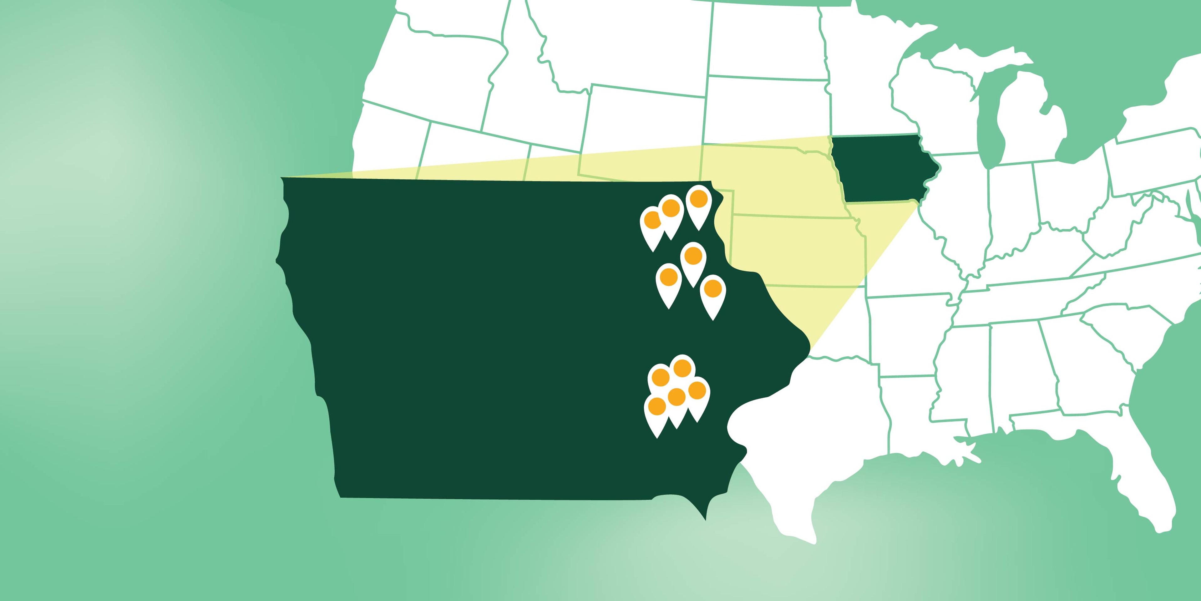 A graphic showing locations of Organic Valley egg farms in Iowa.