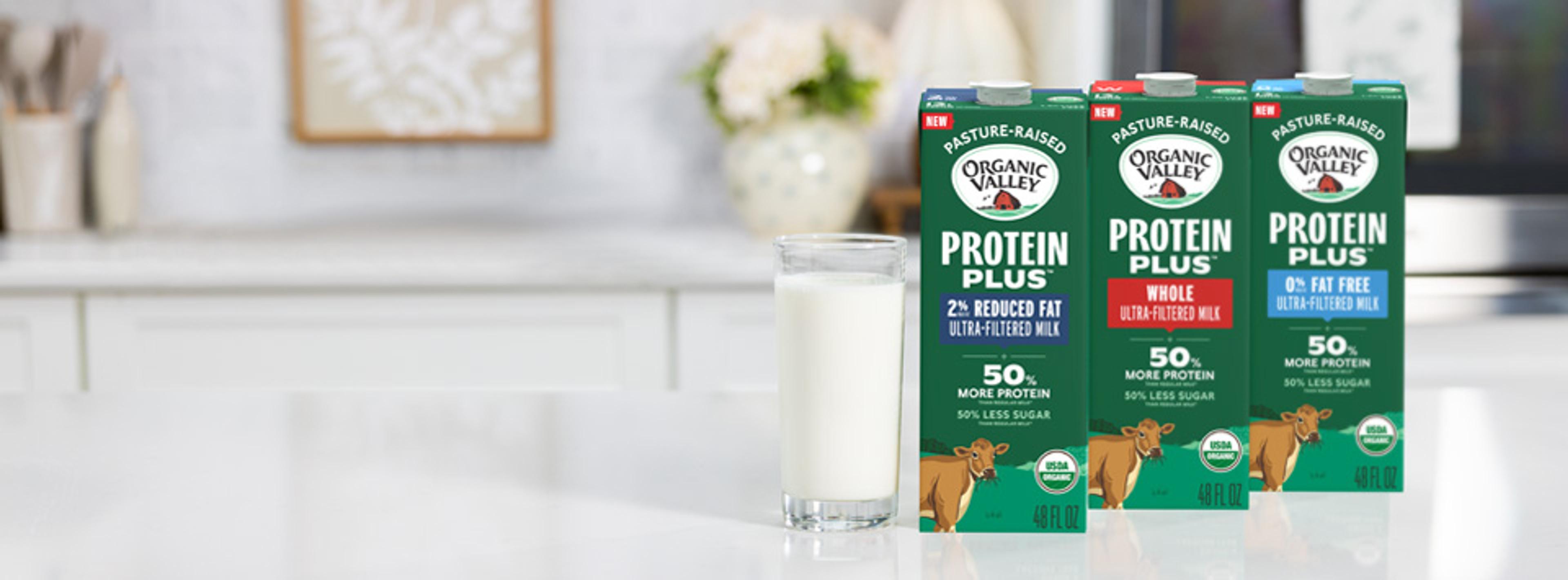 Organic Valley® Protein Plus™ milks.