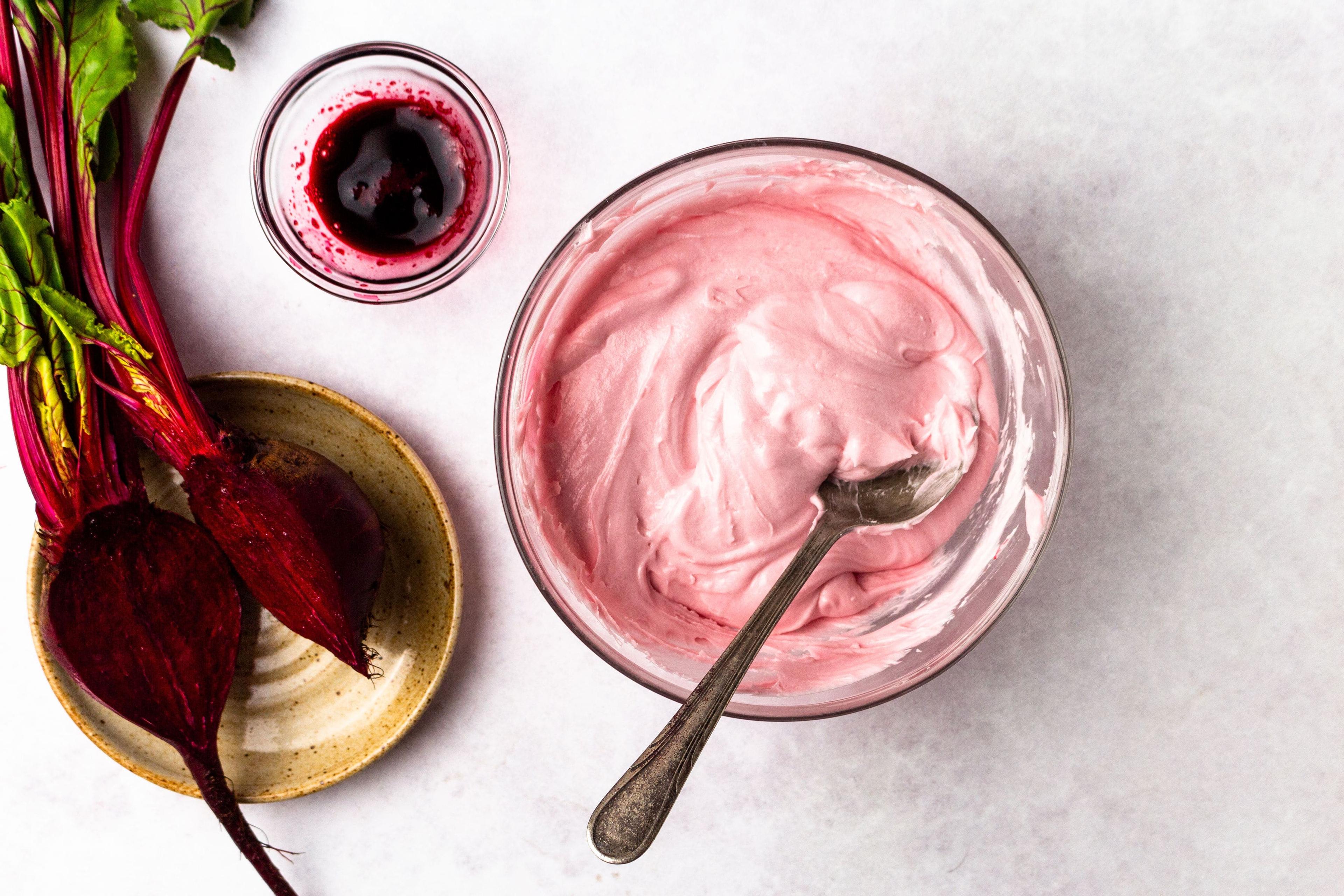 Beet juice is used to naturally color frosting.