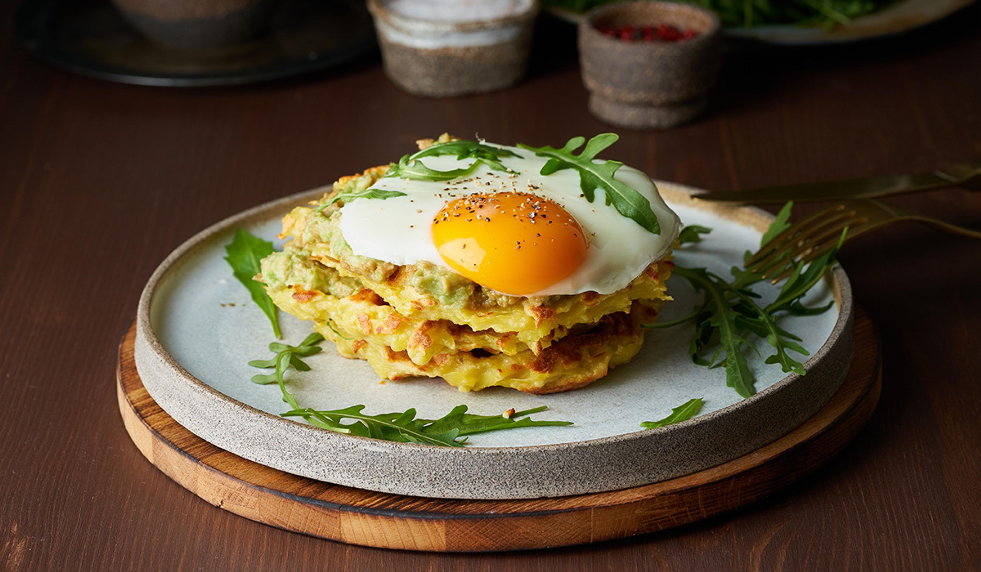 Savory waffle using leftover stuffing and topped with a fried egg.