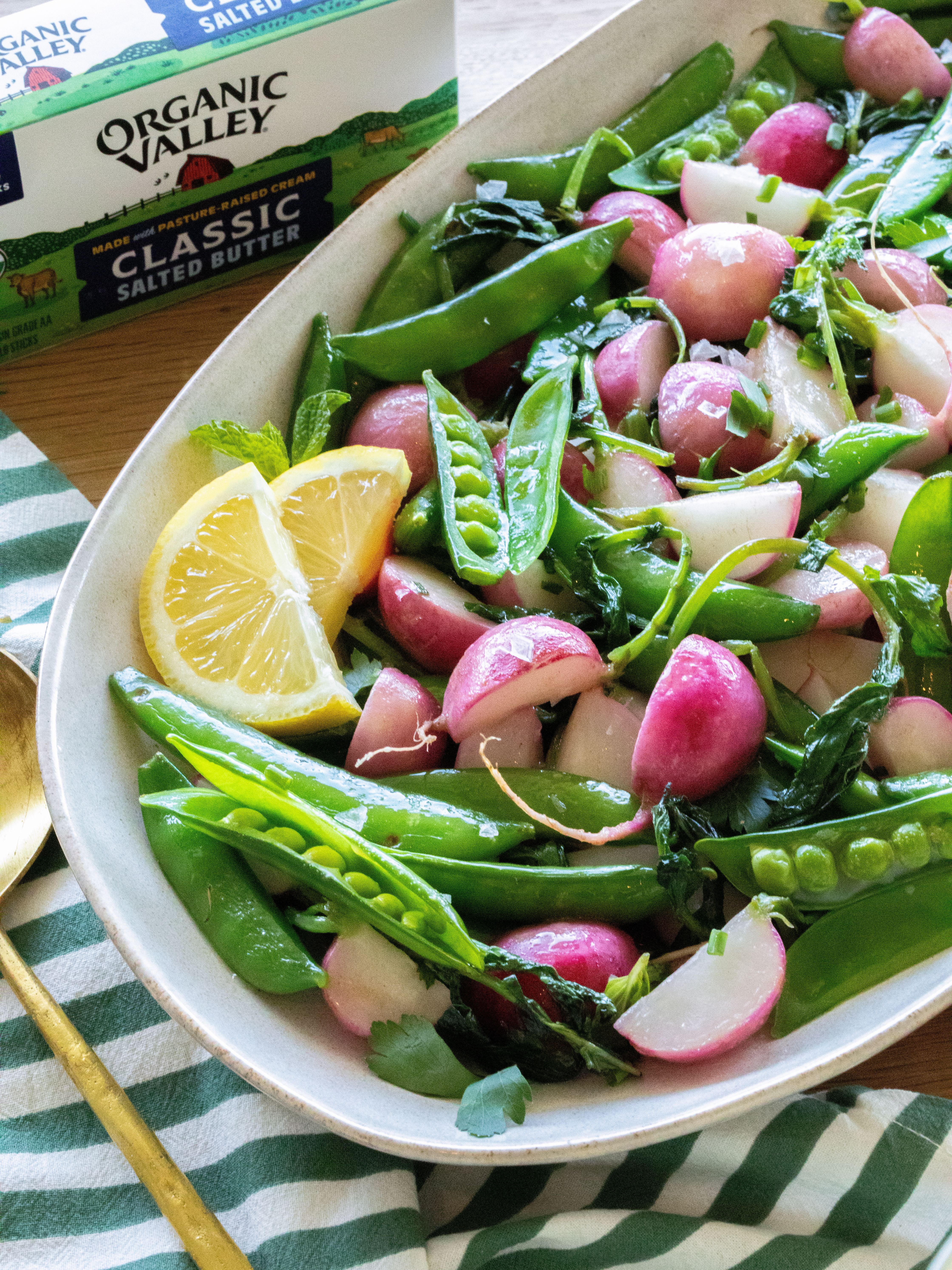 Brown Butter Glazed Radishes and Spring Peas with Organic Valley