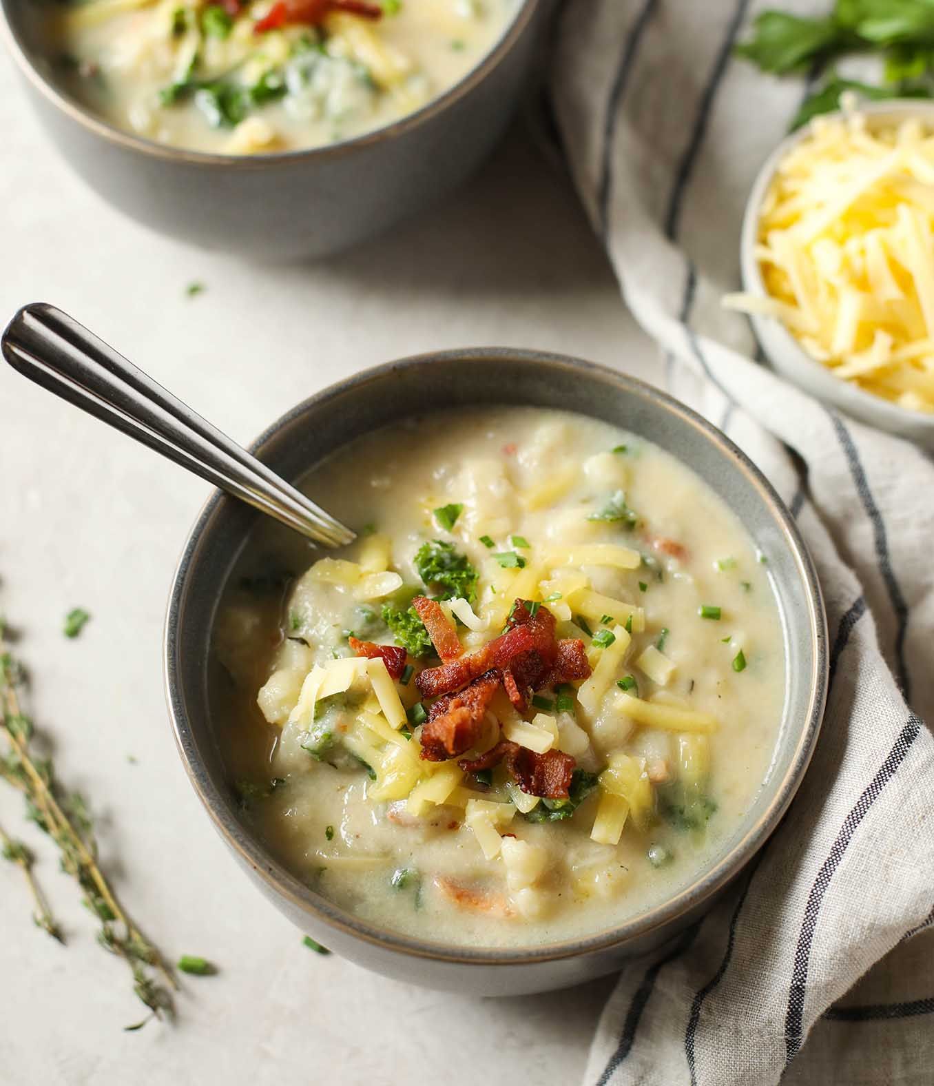 Loaded Cheesy Cauliflower Soup with Organic Valley