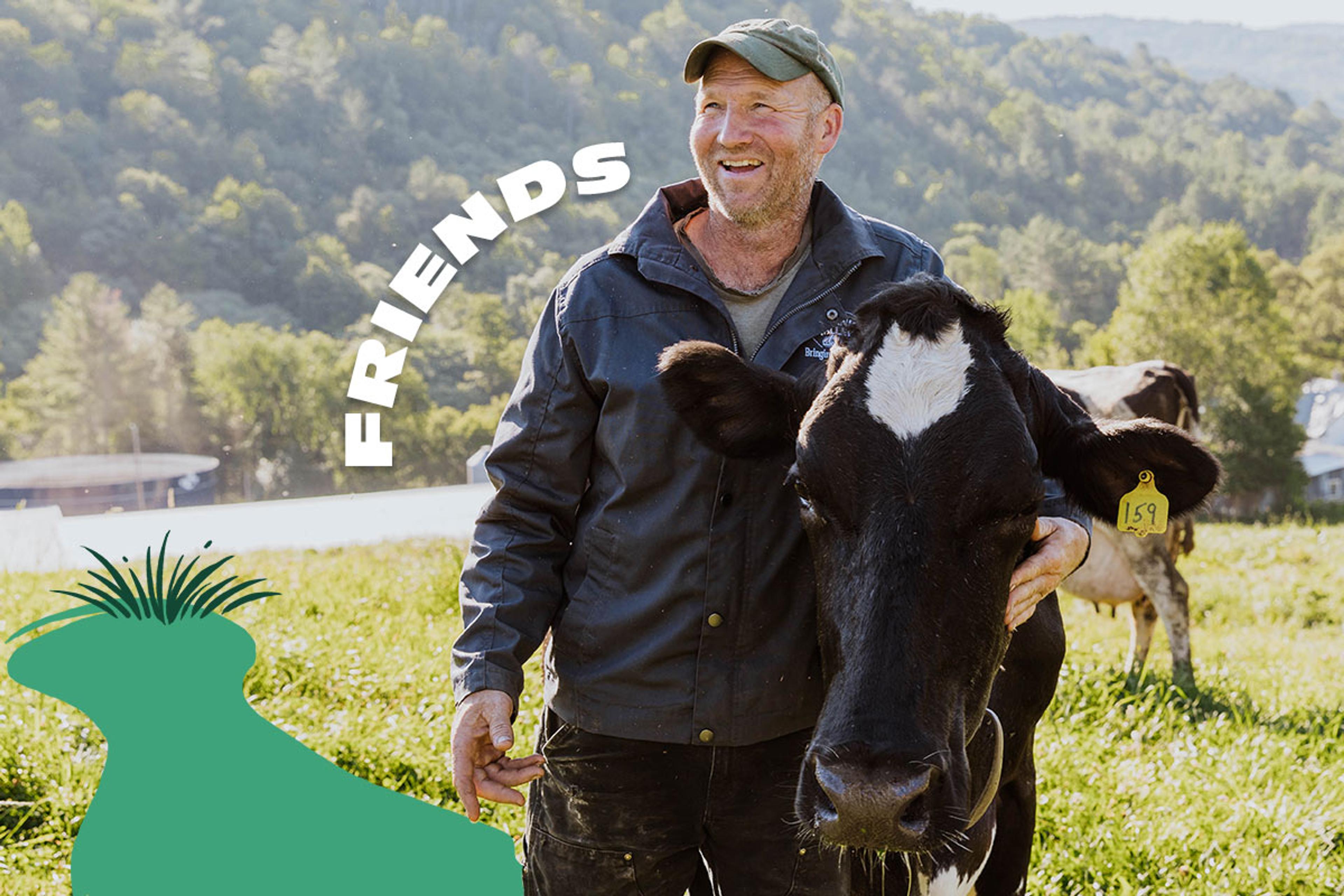 Rory Allen scratches a cow at his family farm in Vermont.