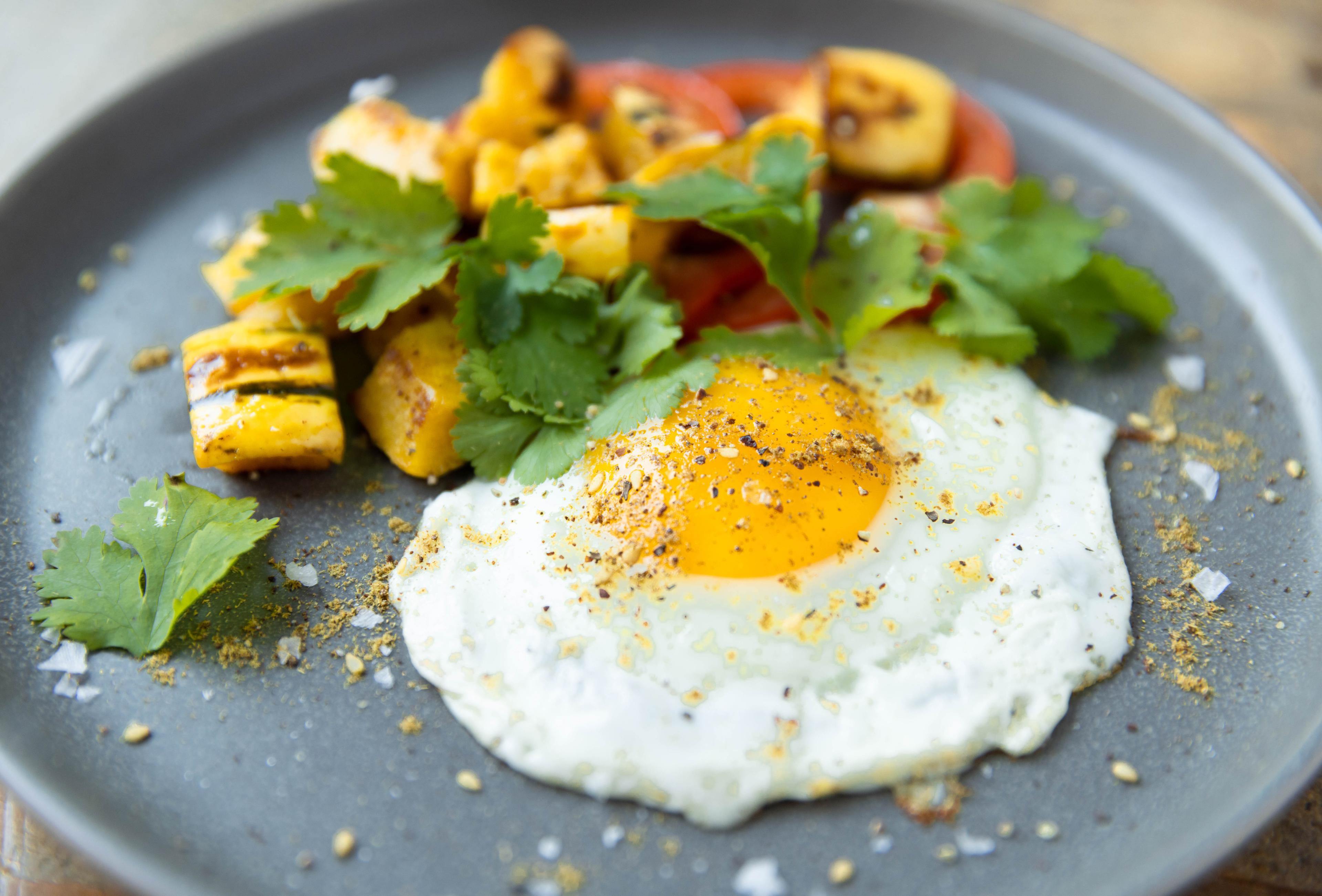 Za’atar sprinkled on an over easy egg.