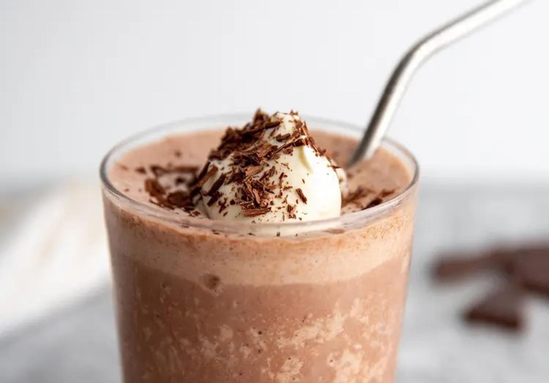 No-Ice-Cream-Needed Chocolate Milkshake with a straw