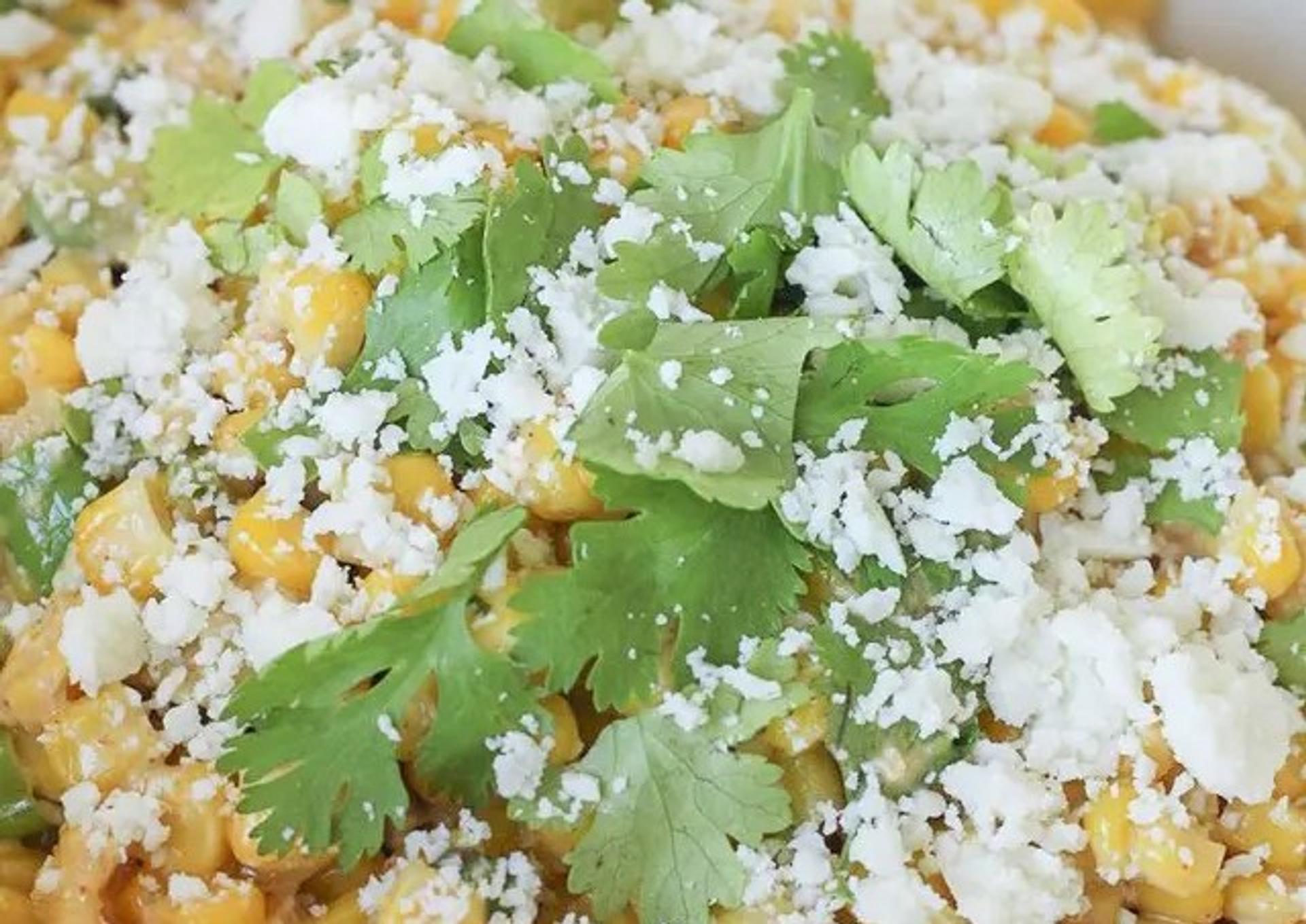 A close-up of Mexican-inspired Street Corn Salad