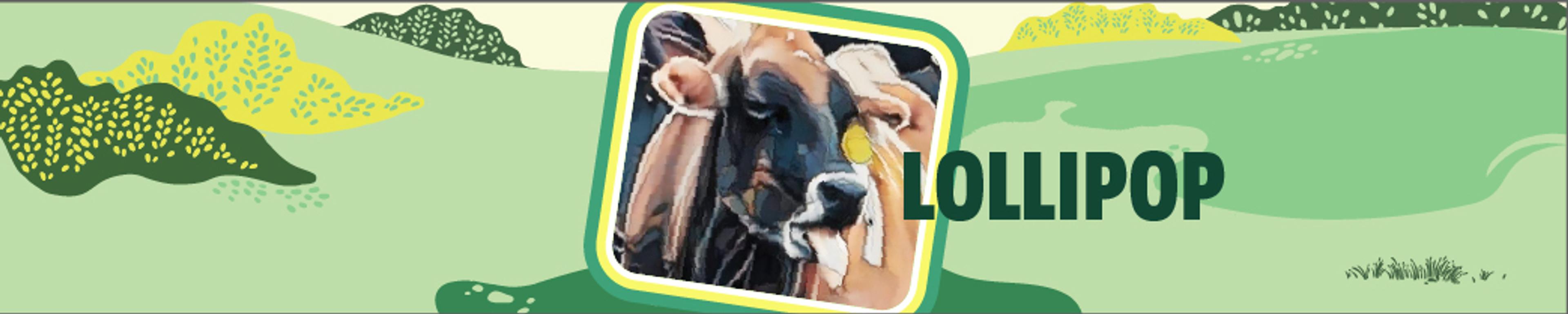 A graphic of a dairy cow with pasture in the background.