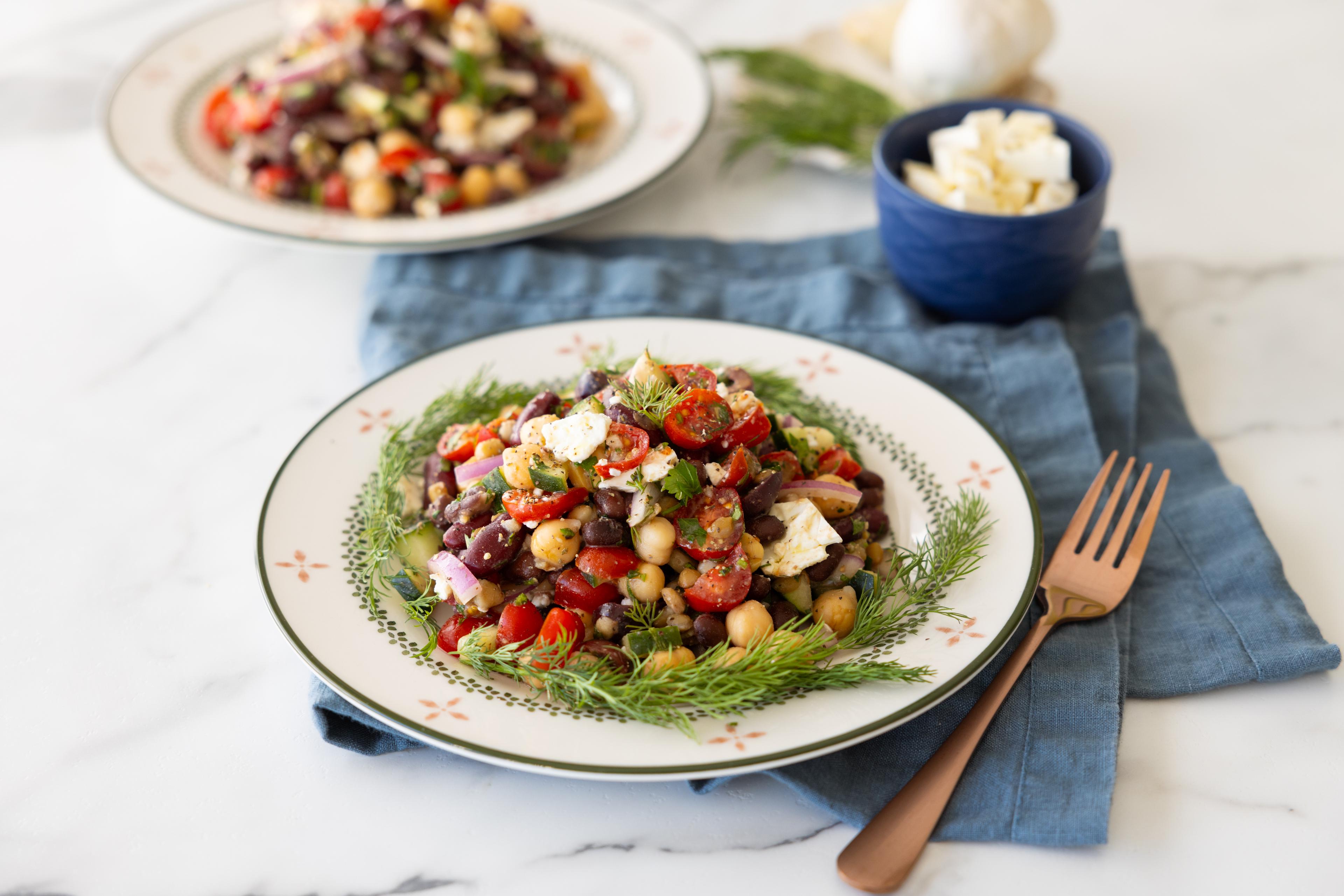 Feta Bean salad on a plate.