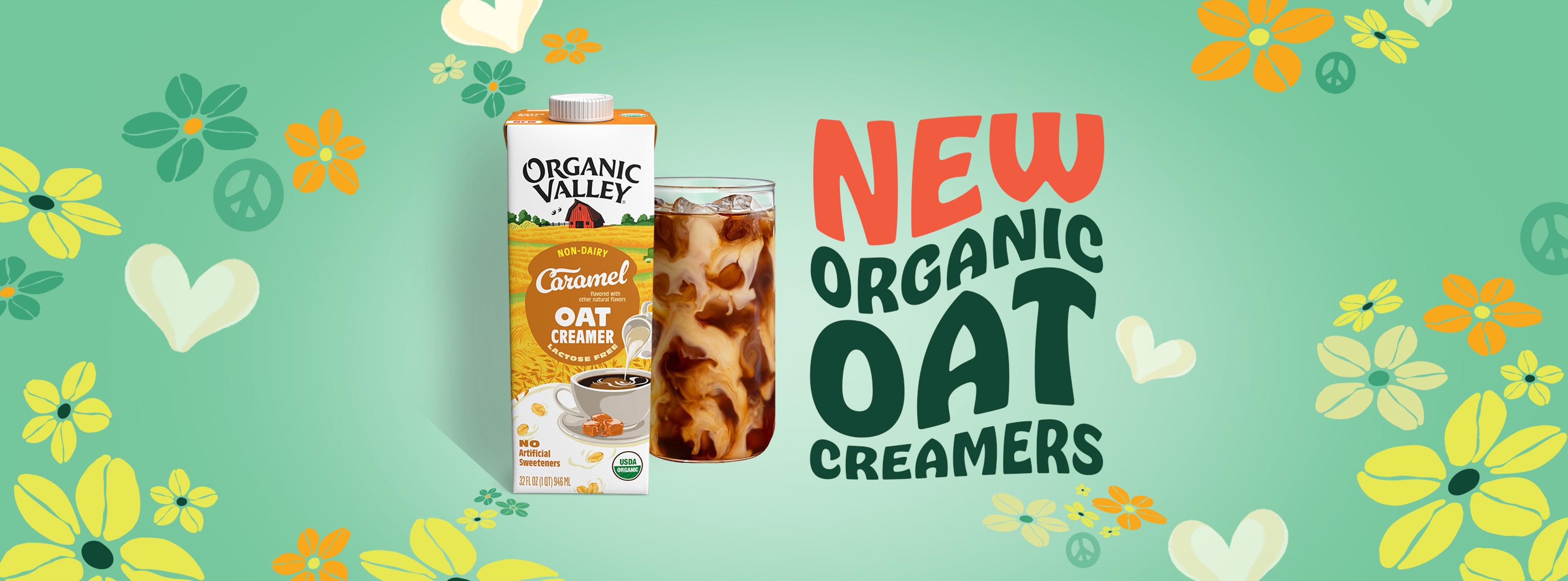 Four varieties of Organic Valley Oat Creamer.