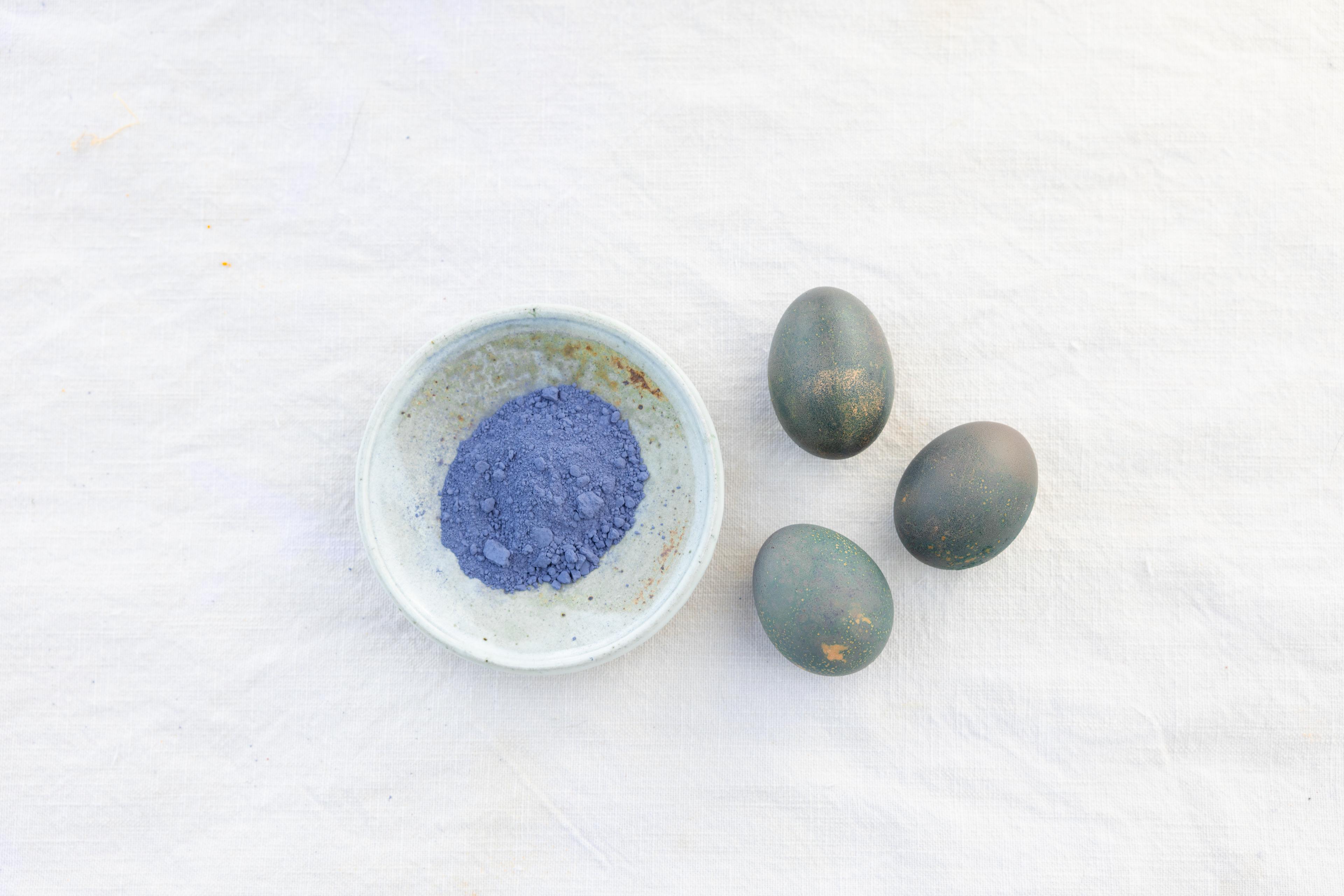Eggs dyed with butterfly pea flower powder