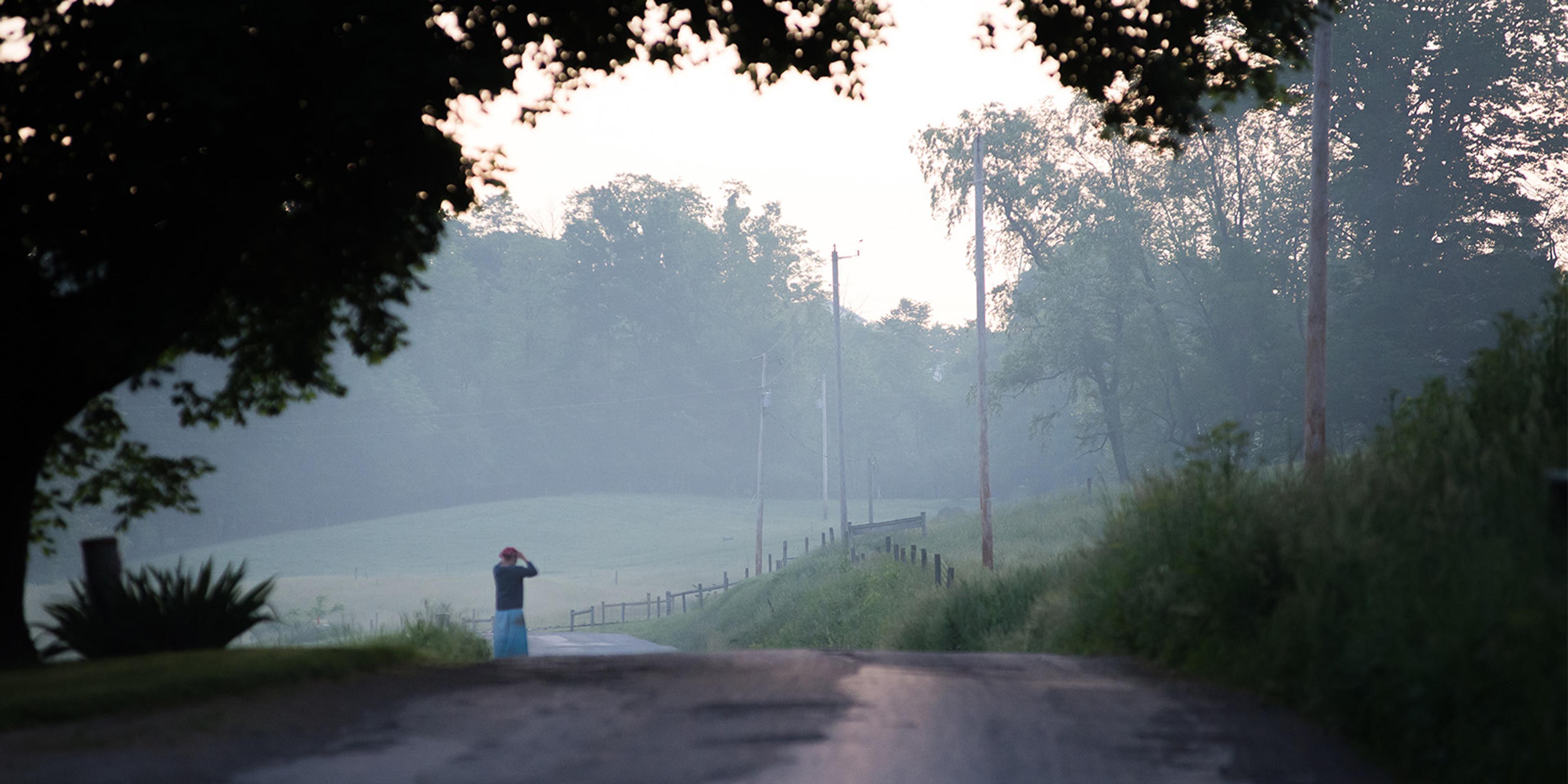 A landscape shot of a road and wooden fence.
