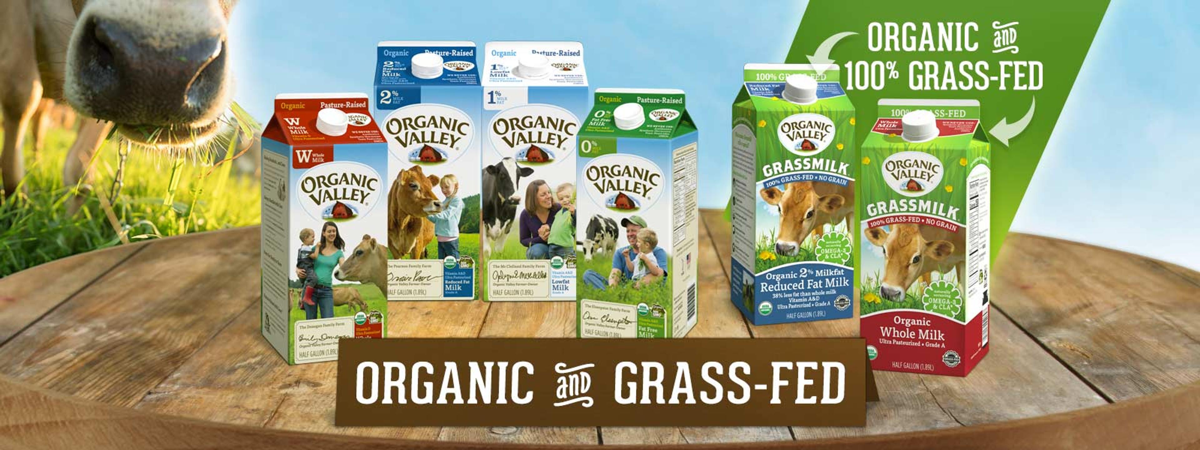 Graphic showing which Organic Valley milk options are organic and grass-fed.