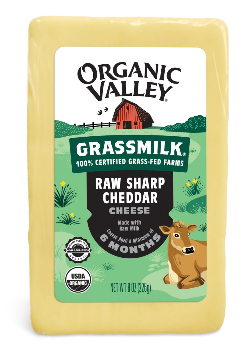 Organic Grassmilk® Raw Sharp Cheddar Cheese, Block, 8 oz | Organic