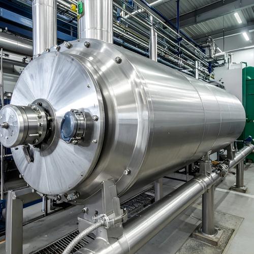 Industrial stainless steel vessel shown as application context; electroslag surfacing is not pictured.