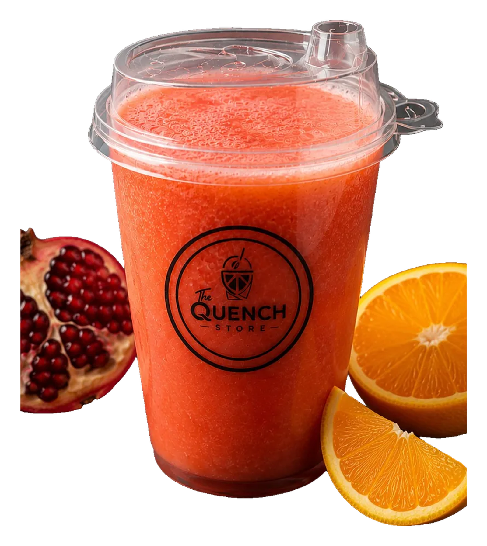 Orange pomegranate juice with fresh orange and pomegranate