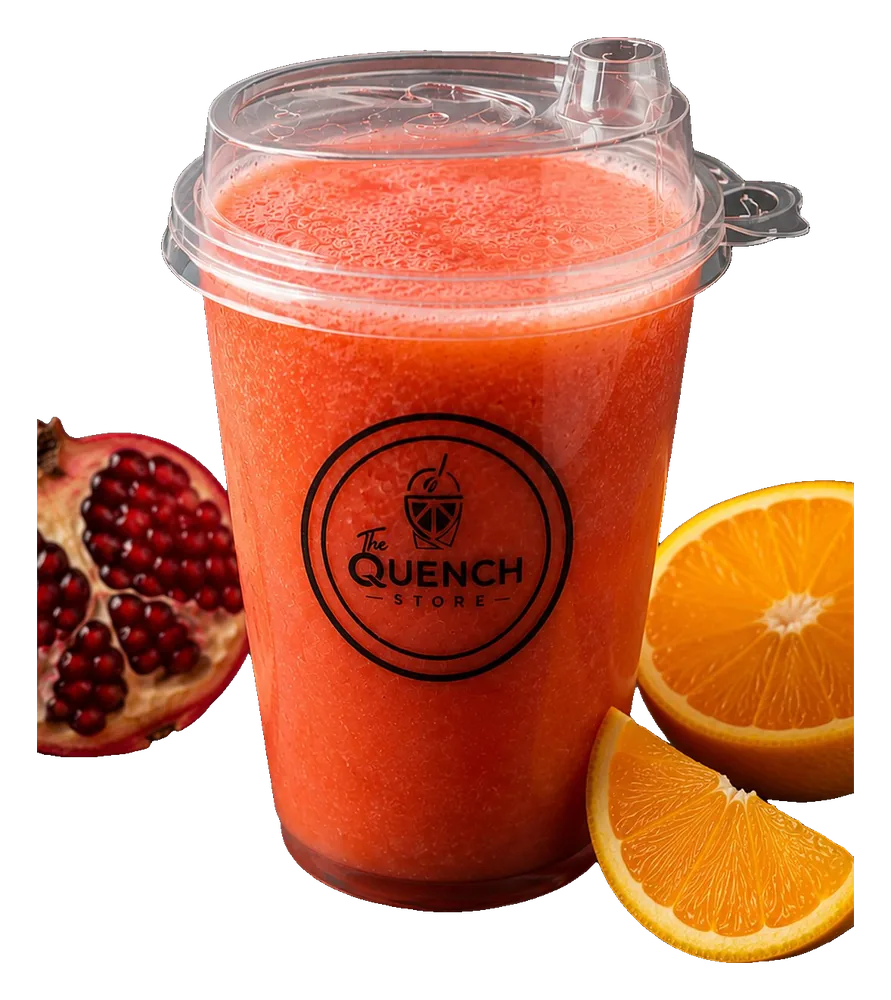 Orange pomegranate juice with fresh orange and pomegranate