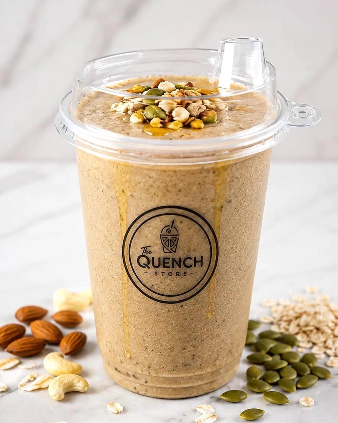 Oats and nuts smoothie topped with seeds
