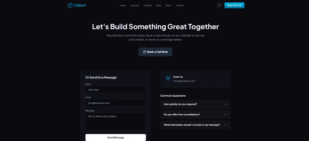 Contact Page + Book a meeting Option + Business Email setup