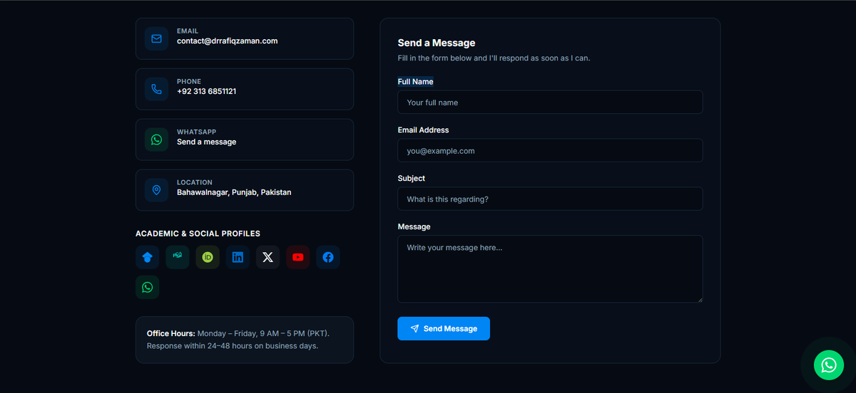 Contact Page Dark Theme