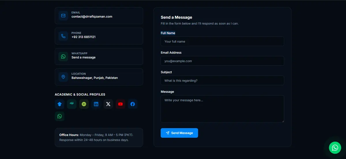 Contact Page Dark Theme