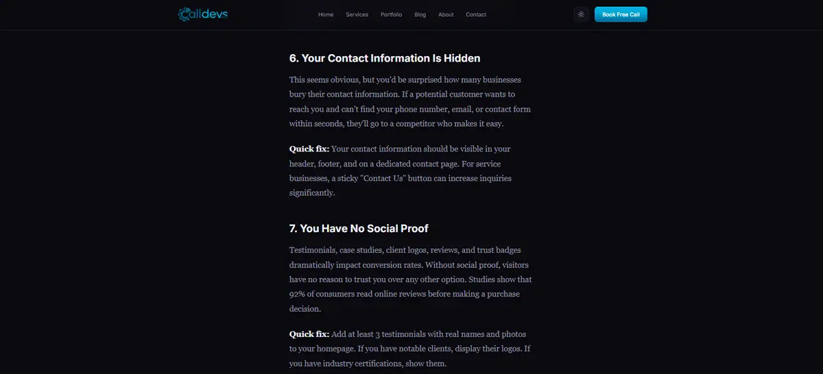 Blog Post Page Content Section