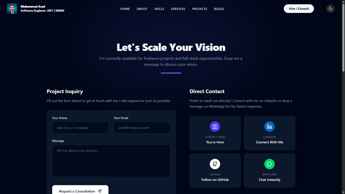 Contact Page (Dark Theme)