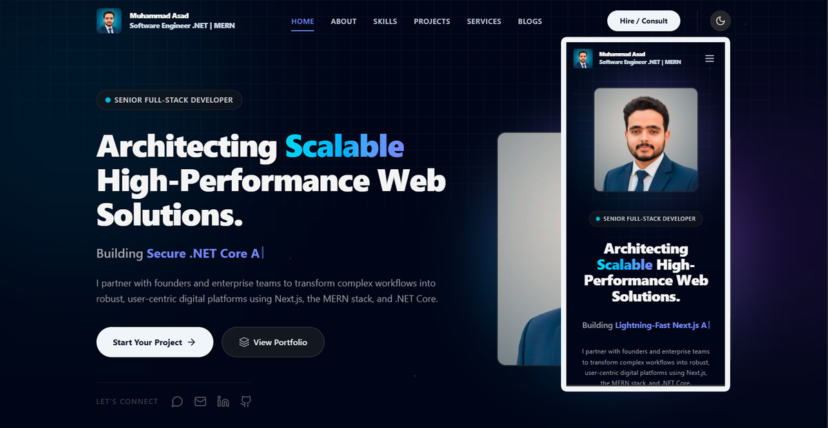 Homepage (Desktop + Mobile View) Dark 