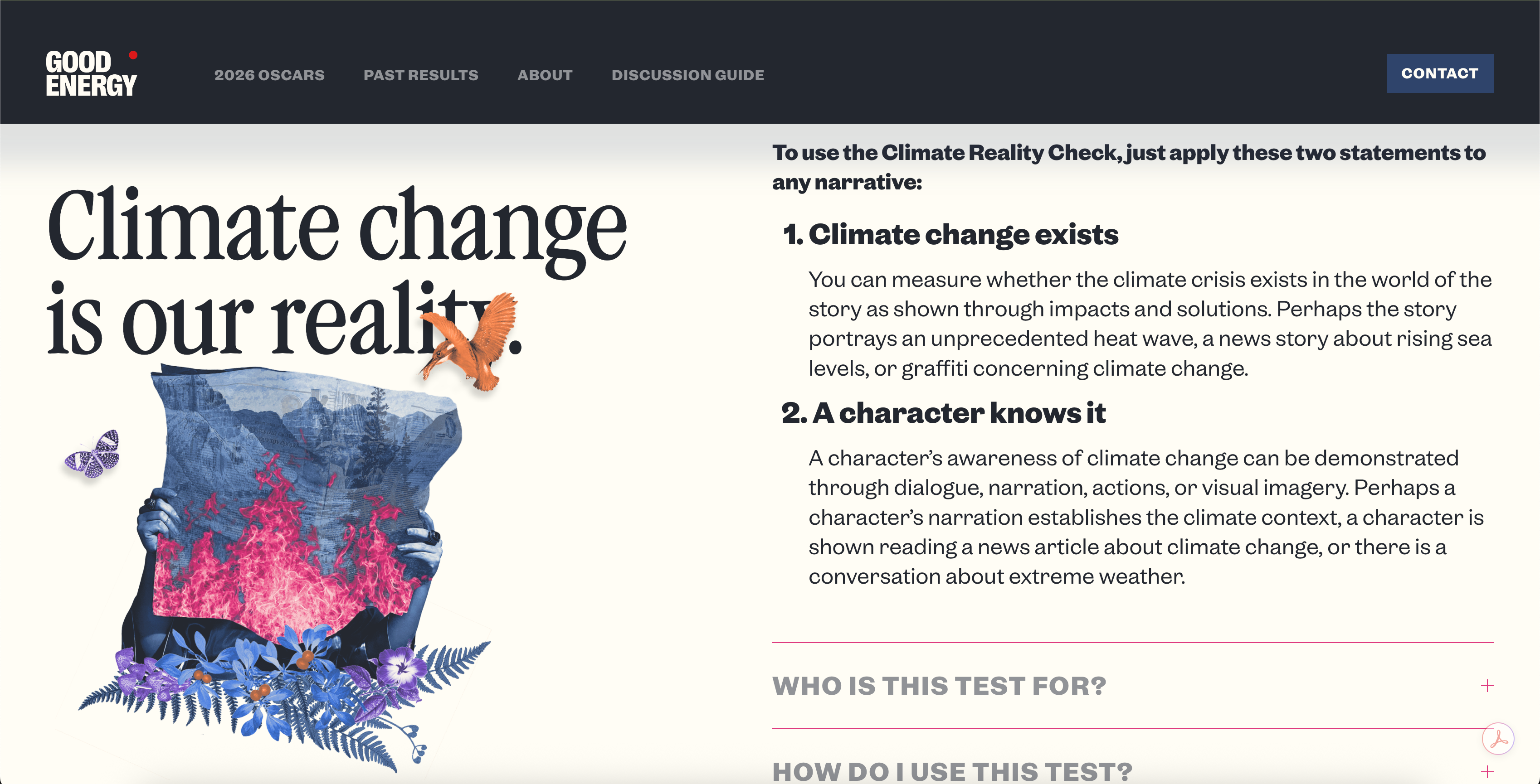Screenshot of the Climate Reality Check Website