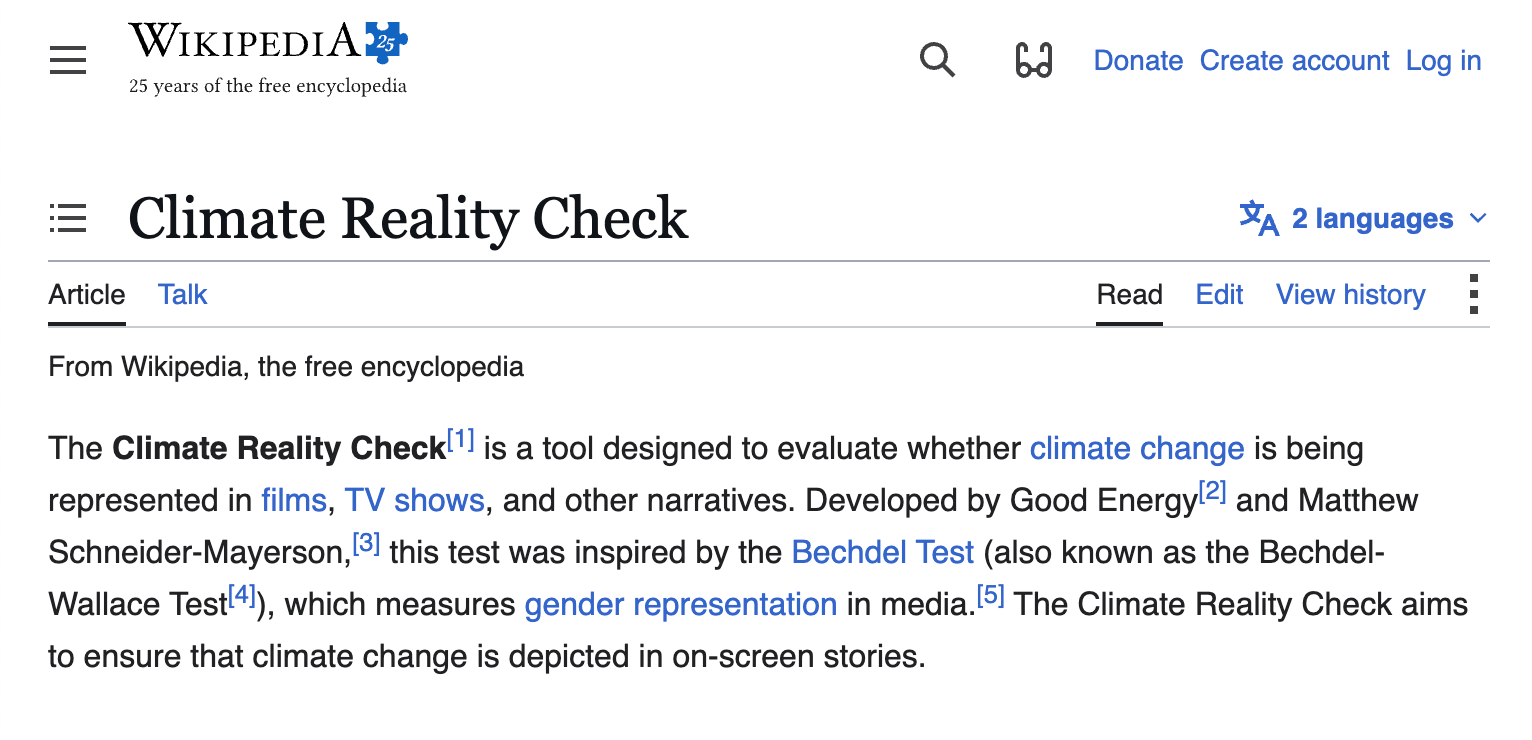 Wikipedia screenshot of the Climate Reality Check