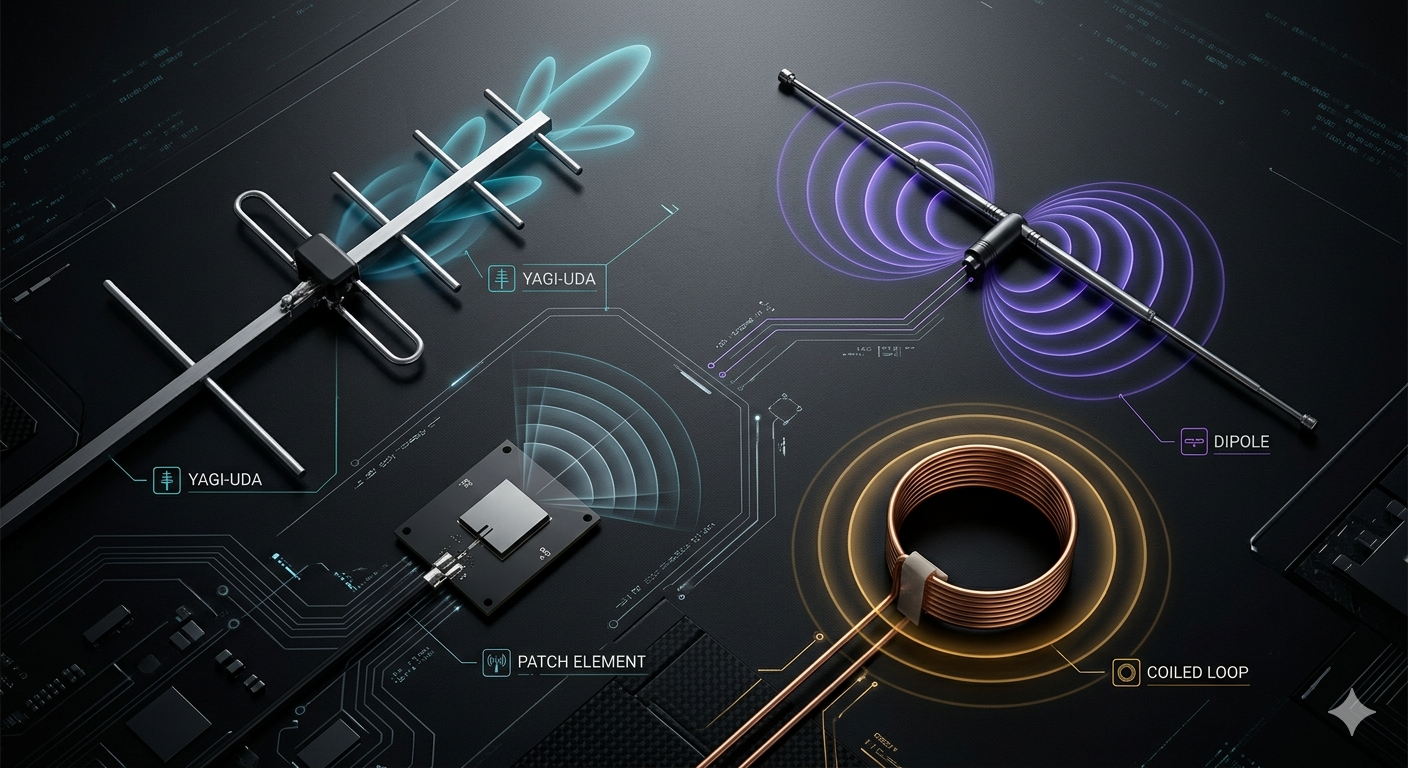 Types of antennas dipole monopole loop patch Yagi comparison RF engineering