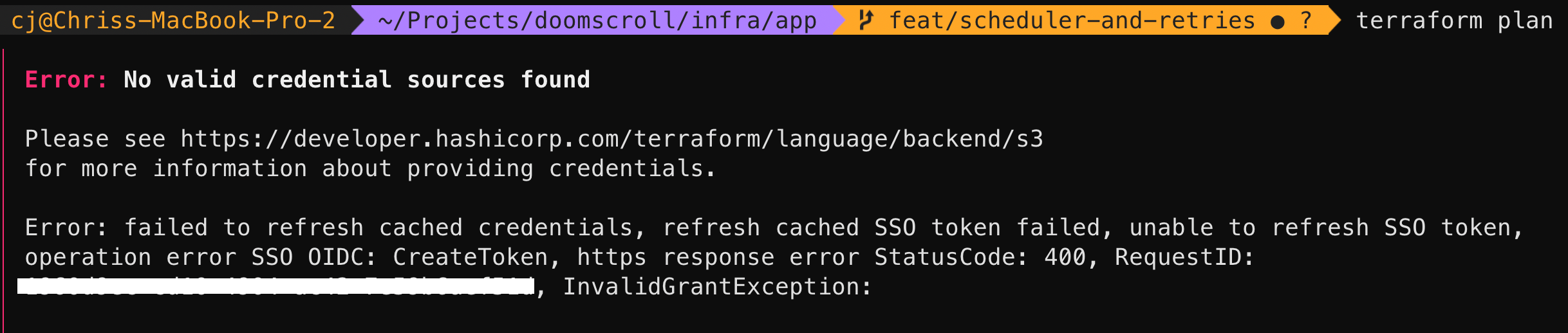 Terraform S3 backend error InvalidGrantException from an expired AWS SSO token