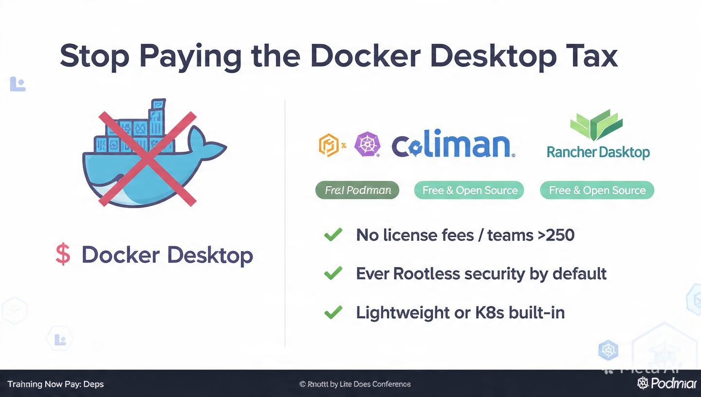 Docker Desktop vs Podman Colima Rancher Desktop alternatives comparison