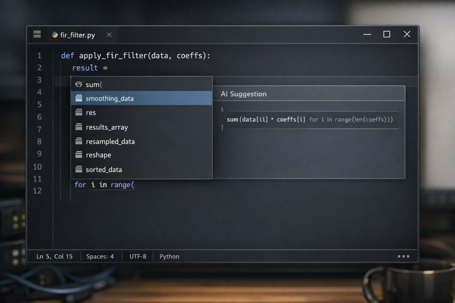 AI-powered code autocomplete in a developer IDE